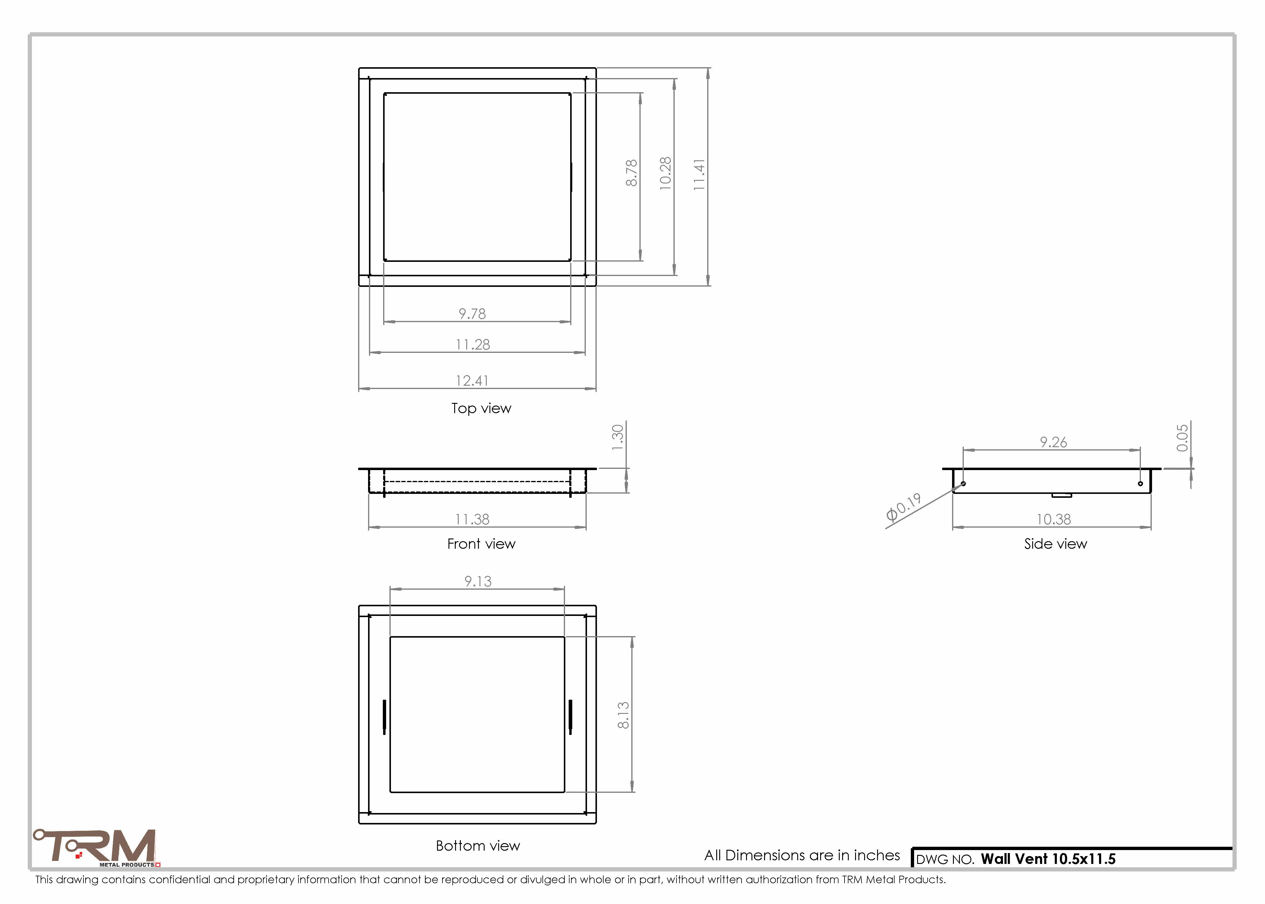 10.5x11.5 - Wall Vent - Modern Vent Cover -  Return Air Vent - TRM Metal  11.5x10.5 - Image 2