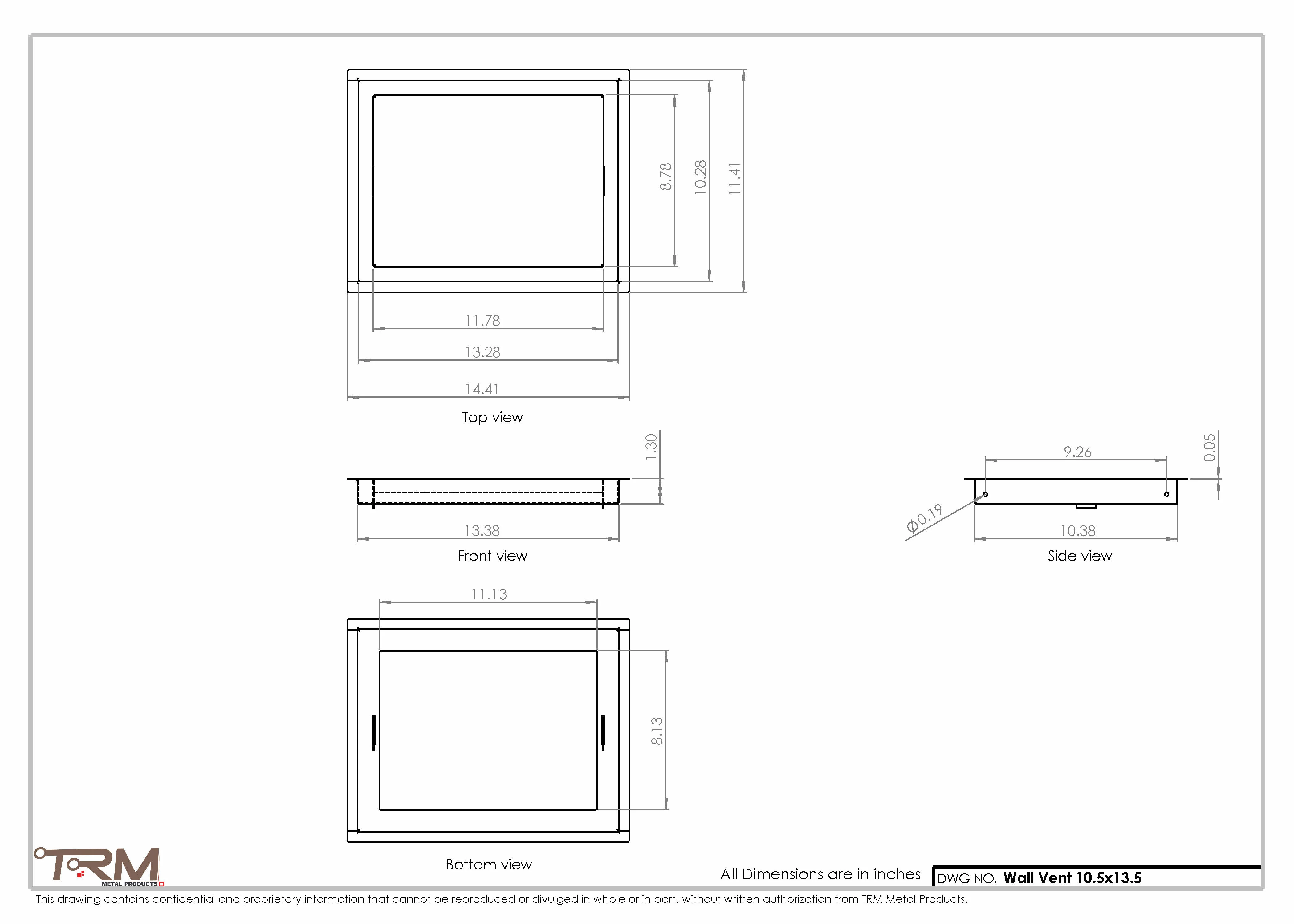 10.5x13.5 - Wall Vent - Modern Vent Cover -  Return Air Vent - TRM Metal  13.5x10.5 - Image 2