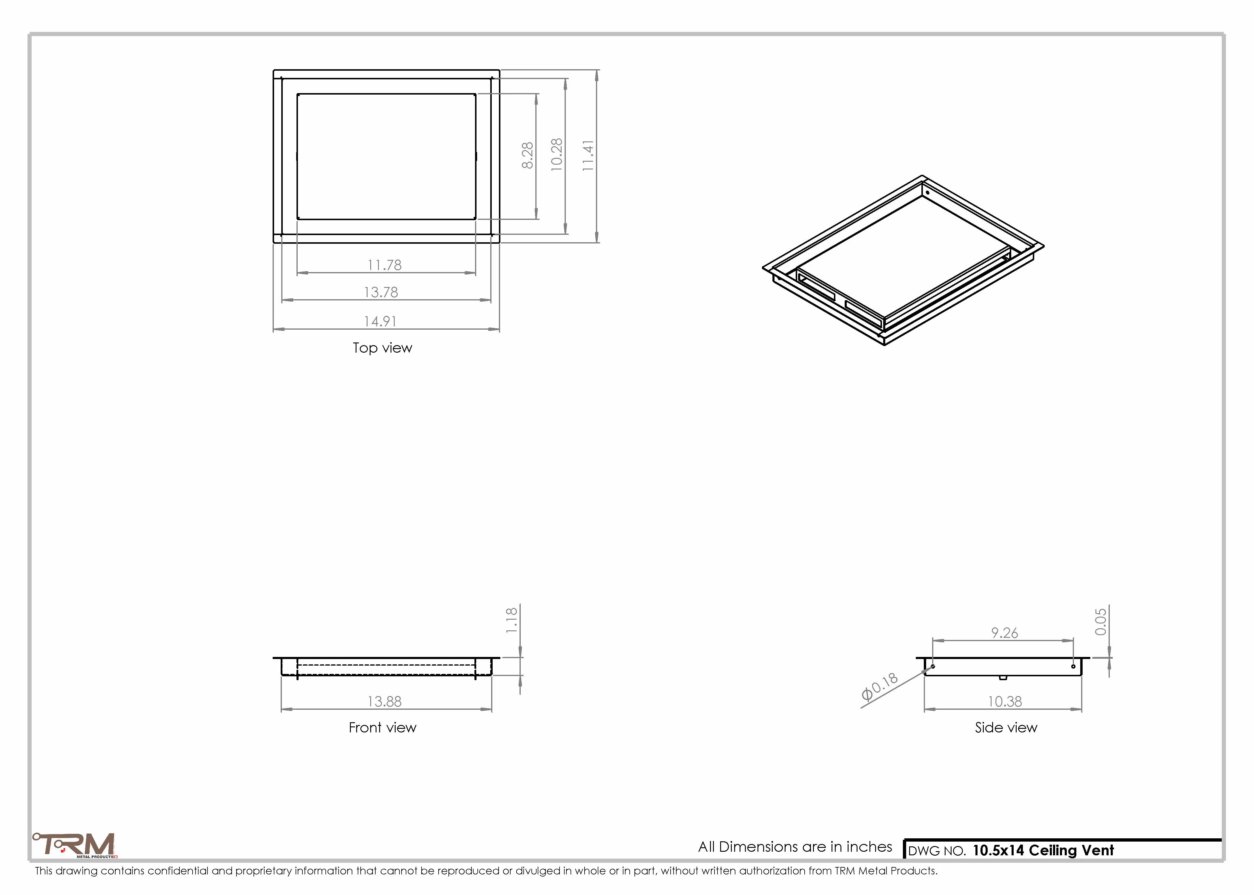 10.5x14 - Modern-Ceiling-Vent Cover-TRM Metal - 14x10.5 - Image 2