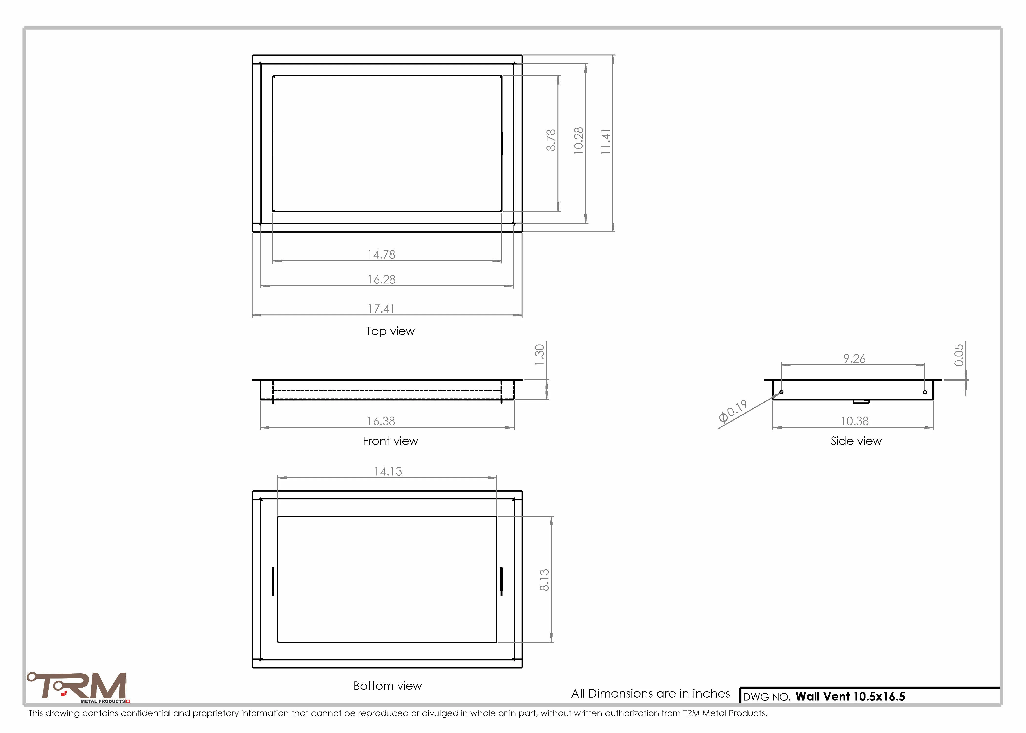 10.5x16.5 - Wall Vent - Modern Vent Cover -  Return Air Vent - TRM Metal  16.5x10.5 - Image 2