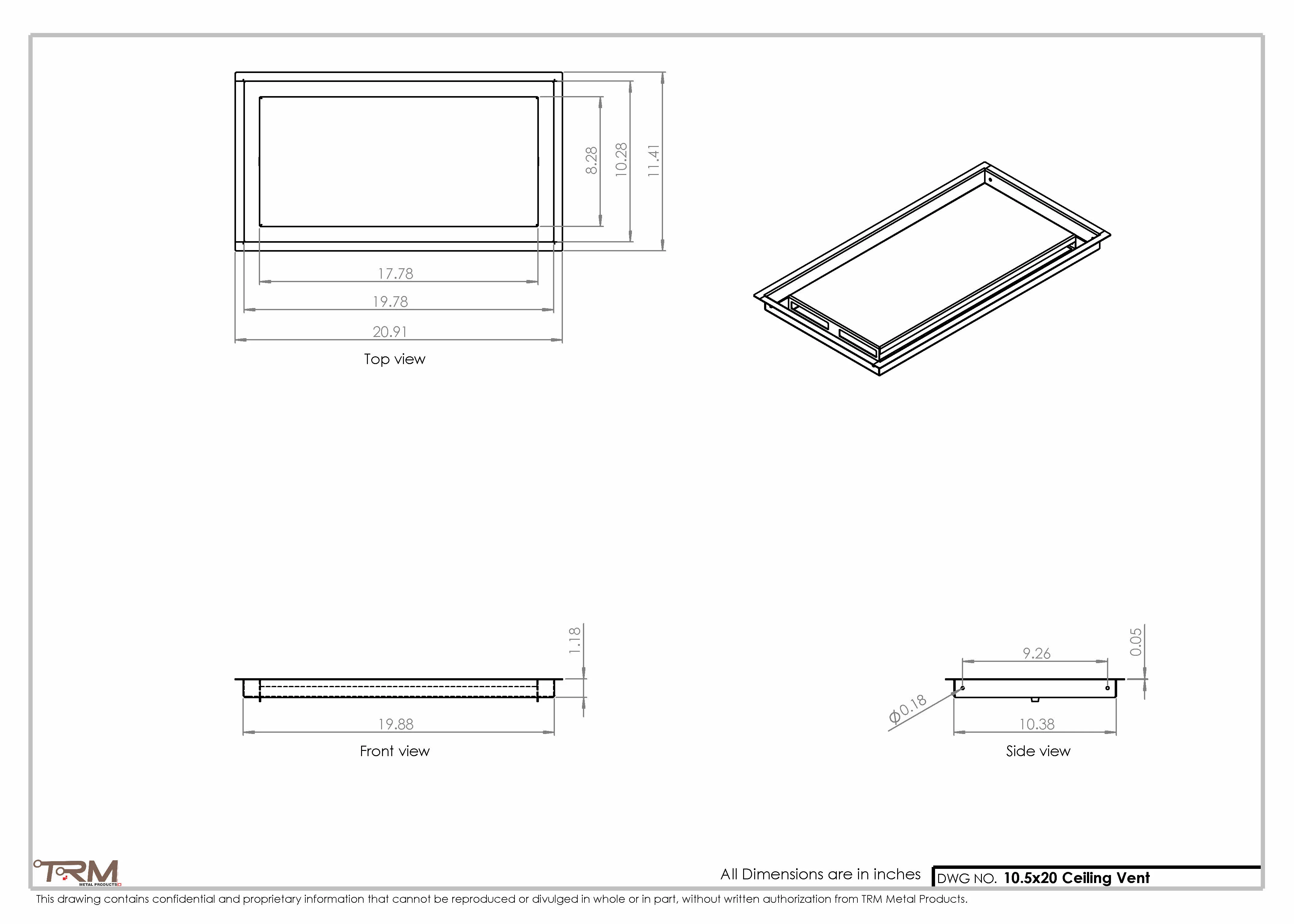 10.5x20 - Modern-Ceiling-Vent Cover-TRM Metal - 20x10.5 - Image 2
