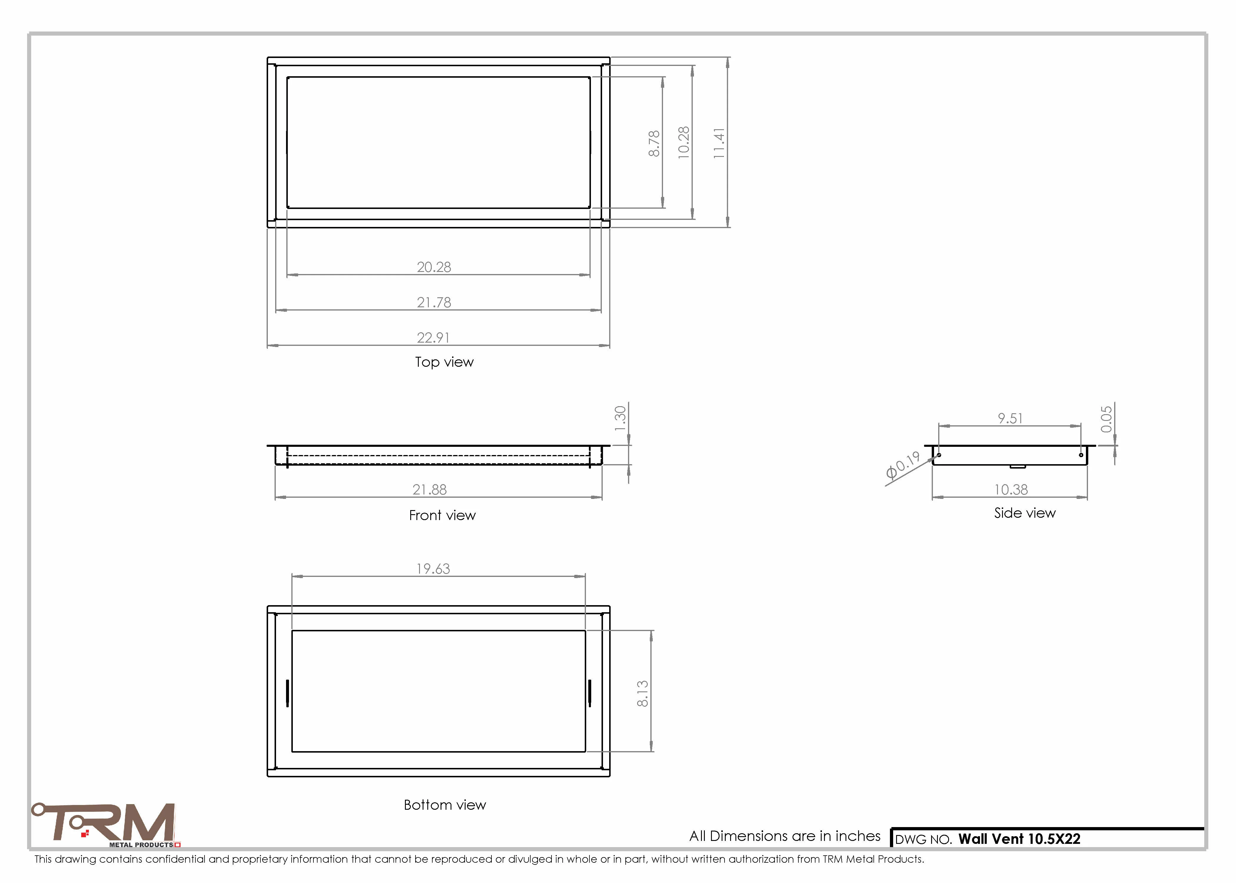 10.5x22 - Wall Vent - Modern Vent Cover -  Return Air Vent - TRM Metal  22x10.5 - Image 2