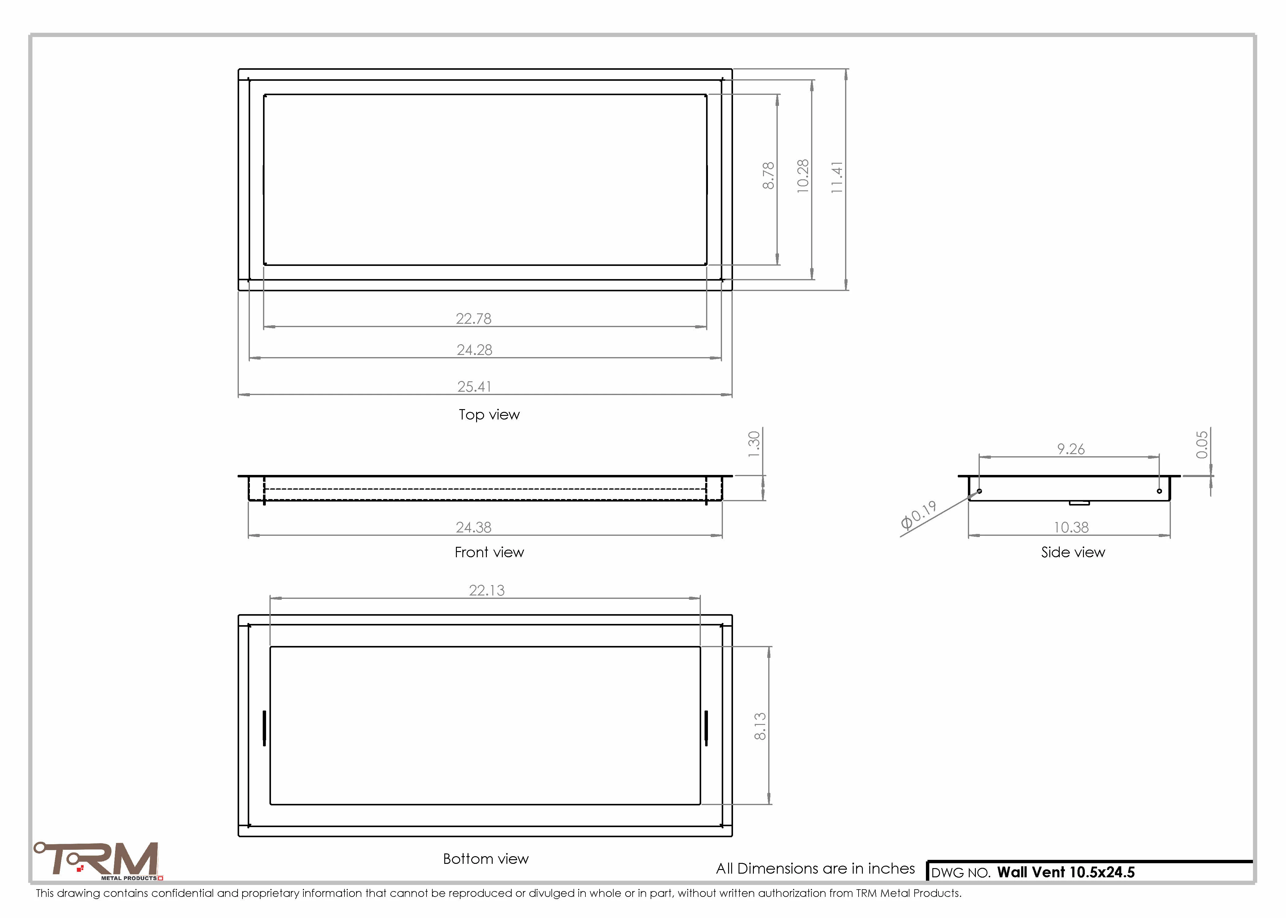 10.5x24.5 - Wall Vent - Modern Vent Cover -  Return Air Vent - TRM Metal  24.5x10.5 - Image 2