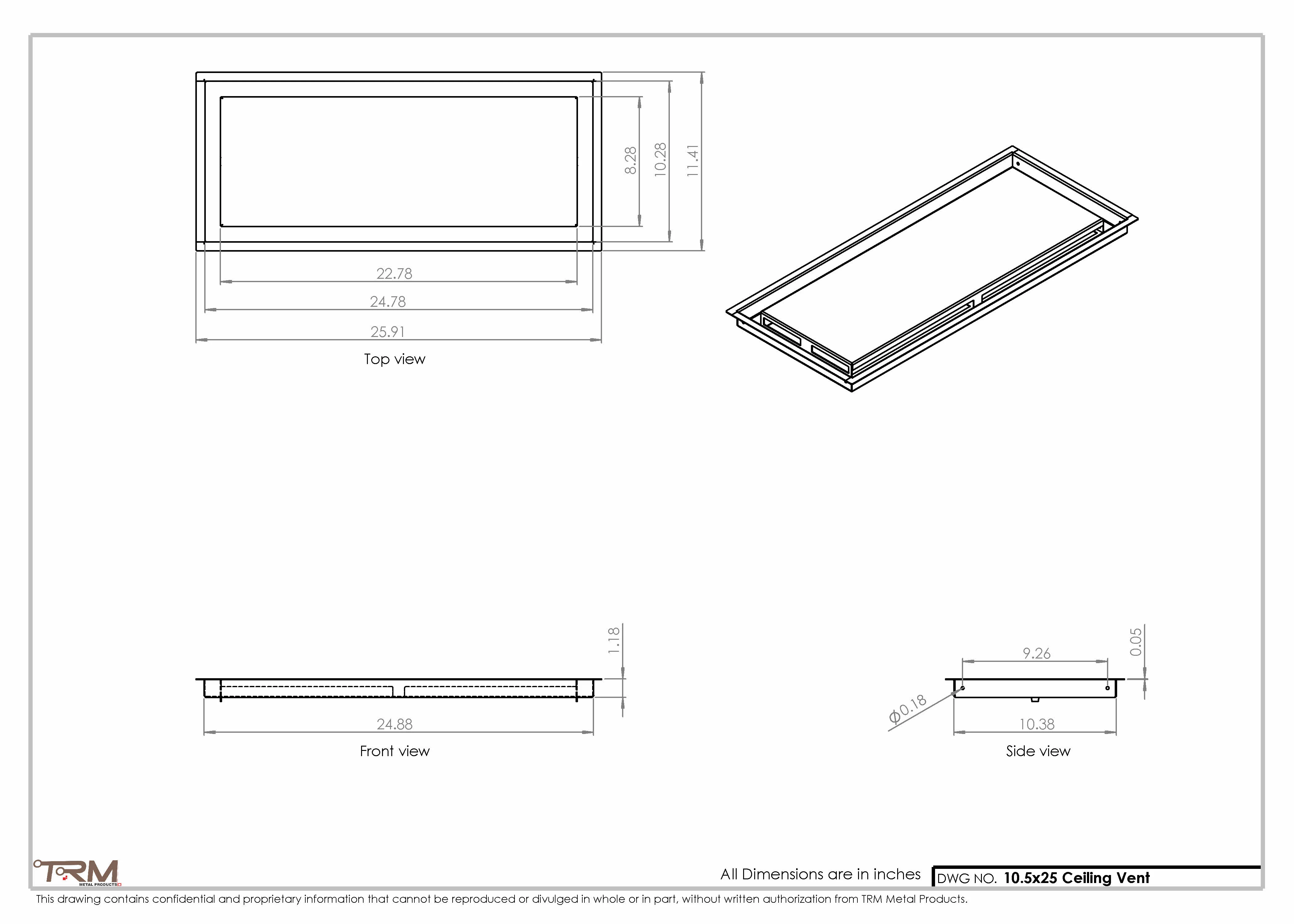 10.5x25 - Modern-Ceiling-Vent Cover-TRM Metal - 25x10.5 - Image 2