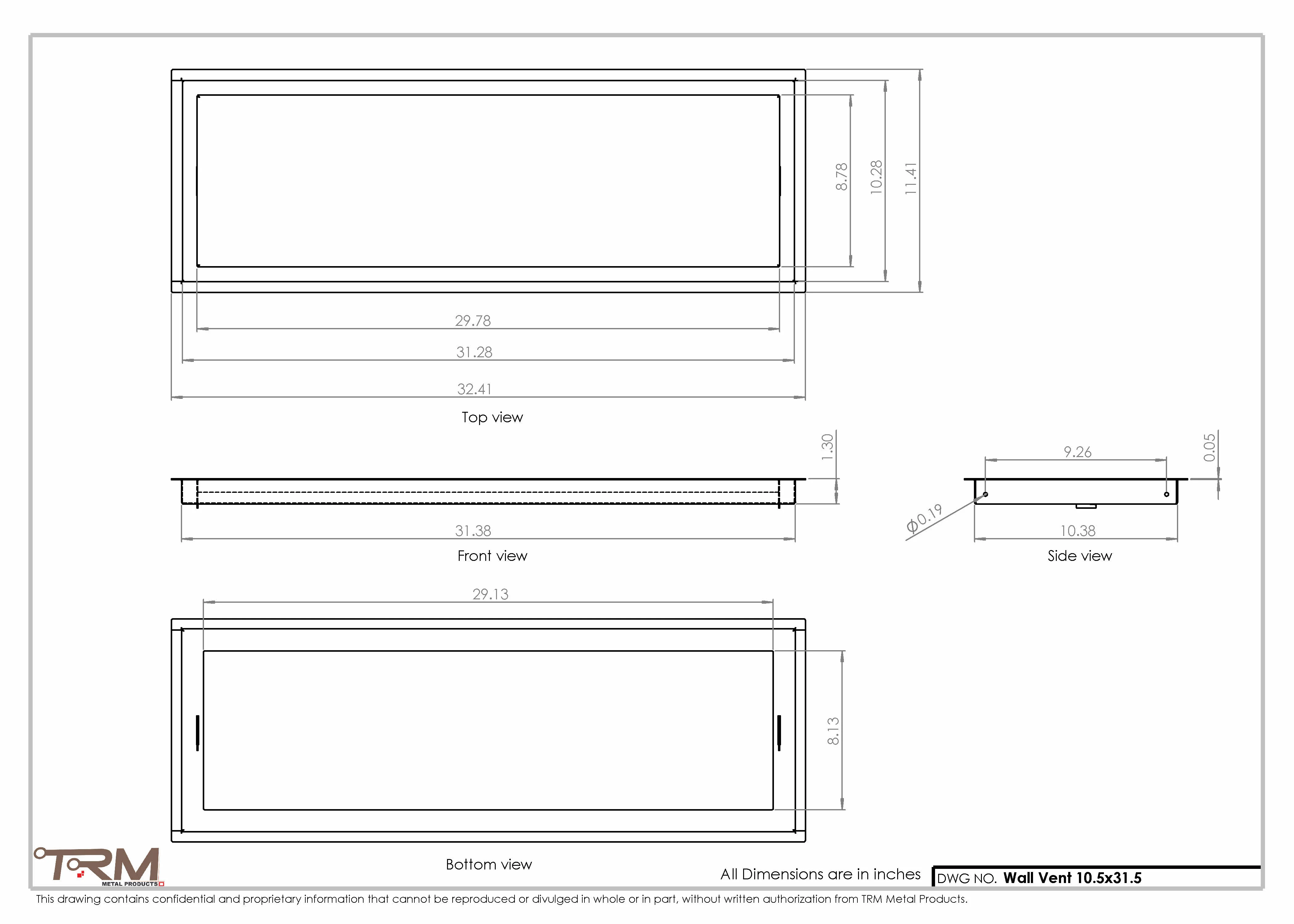 10.5x31.5 - Wall Vent - Modern Vent Cover -  Return Air Vent - TRM Metal  31.5x10.5 - Image 2