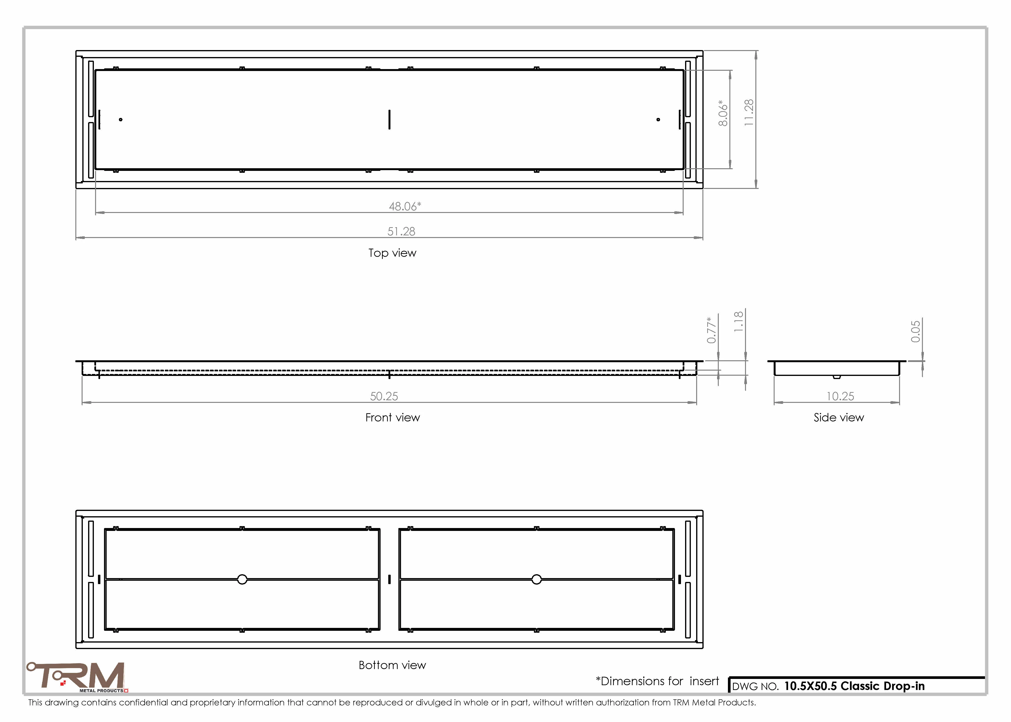 10.5x50.5 - Classic Drop-in Air Vent, Flush Floor-Matching, All Metal, Floor Vent Cover - TRM Metal 50.5x10.5 - Image 2