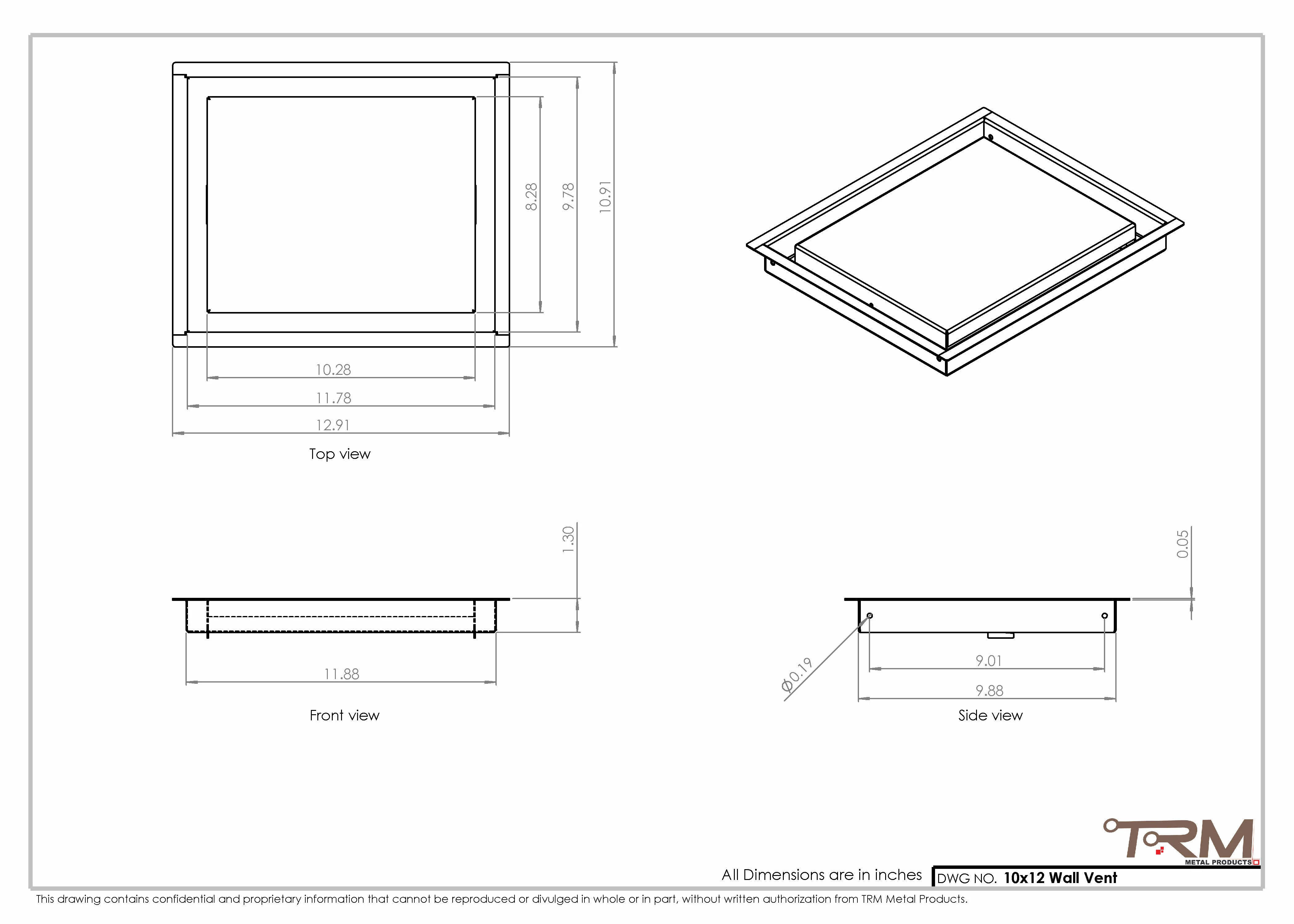 10x12 - Wall Vent - Modern Vent Cover -  Return Air Vent - TRM Metal  12x10 - Image 2