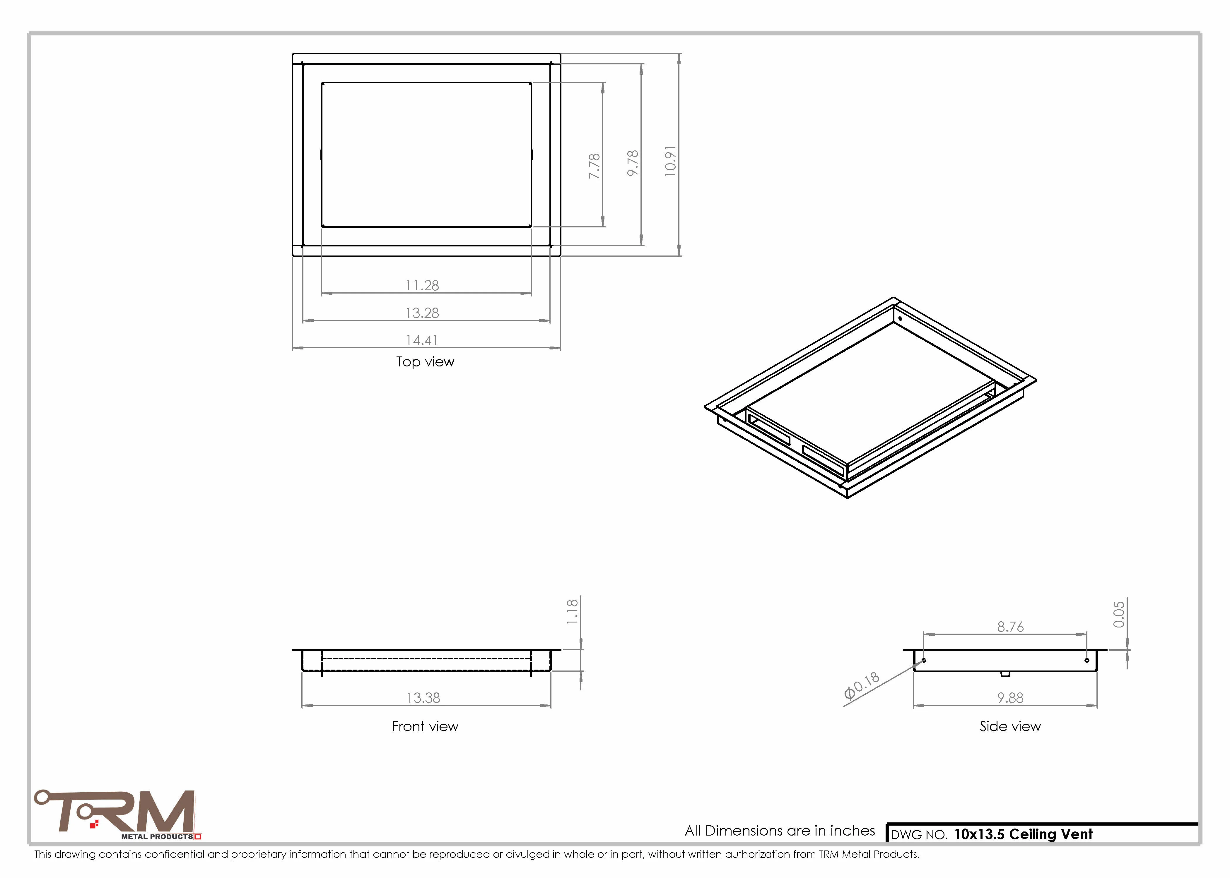 10x13.5 - Modern-Ceiling-Vent Cover-TRM Metal - 13.5x10 - Image 2