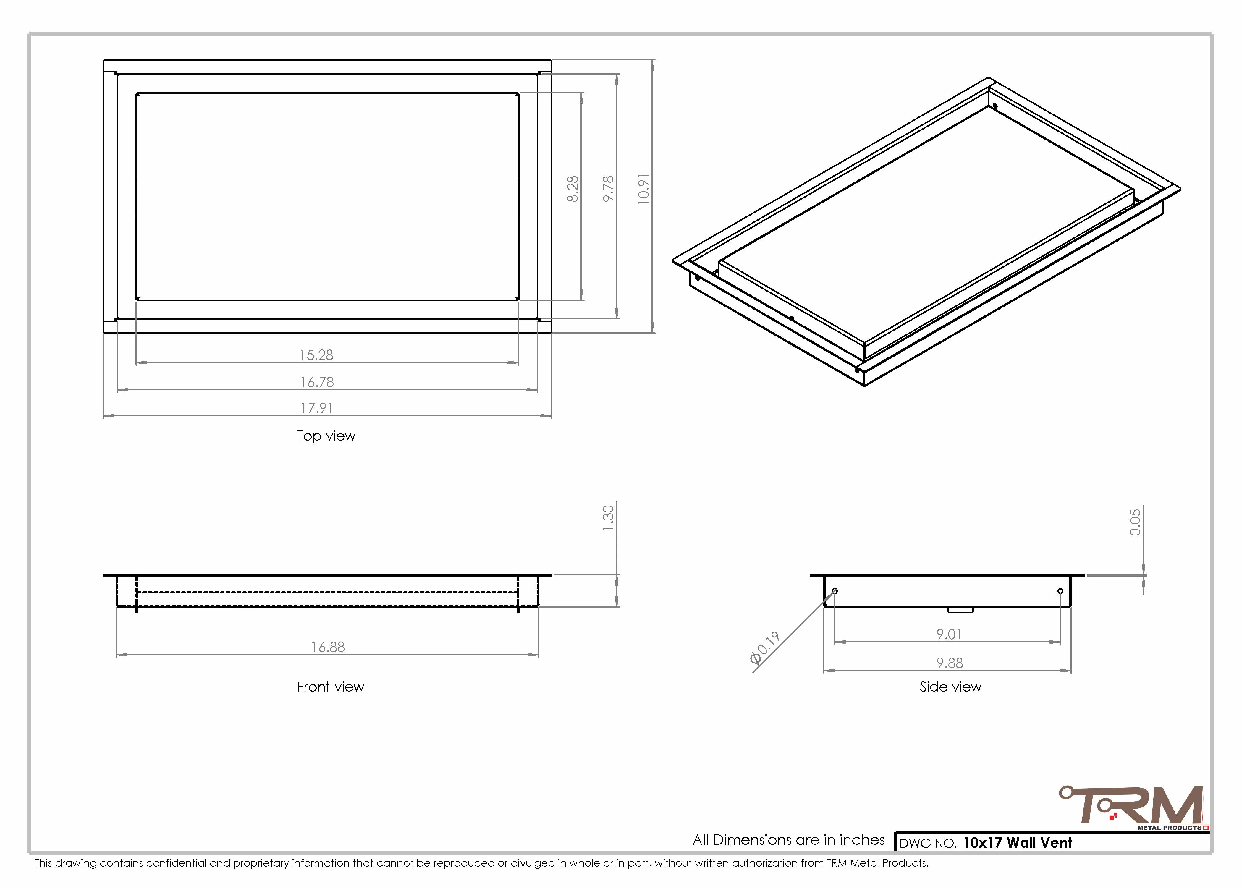 10x17 - Wall Vent - Modern Vent Cover -  Return Air Vent - TRM Metal  17x10 - Image 2