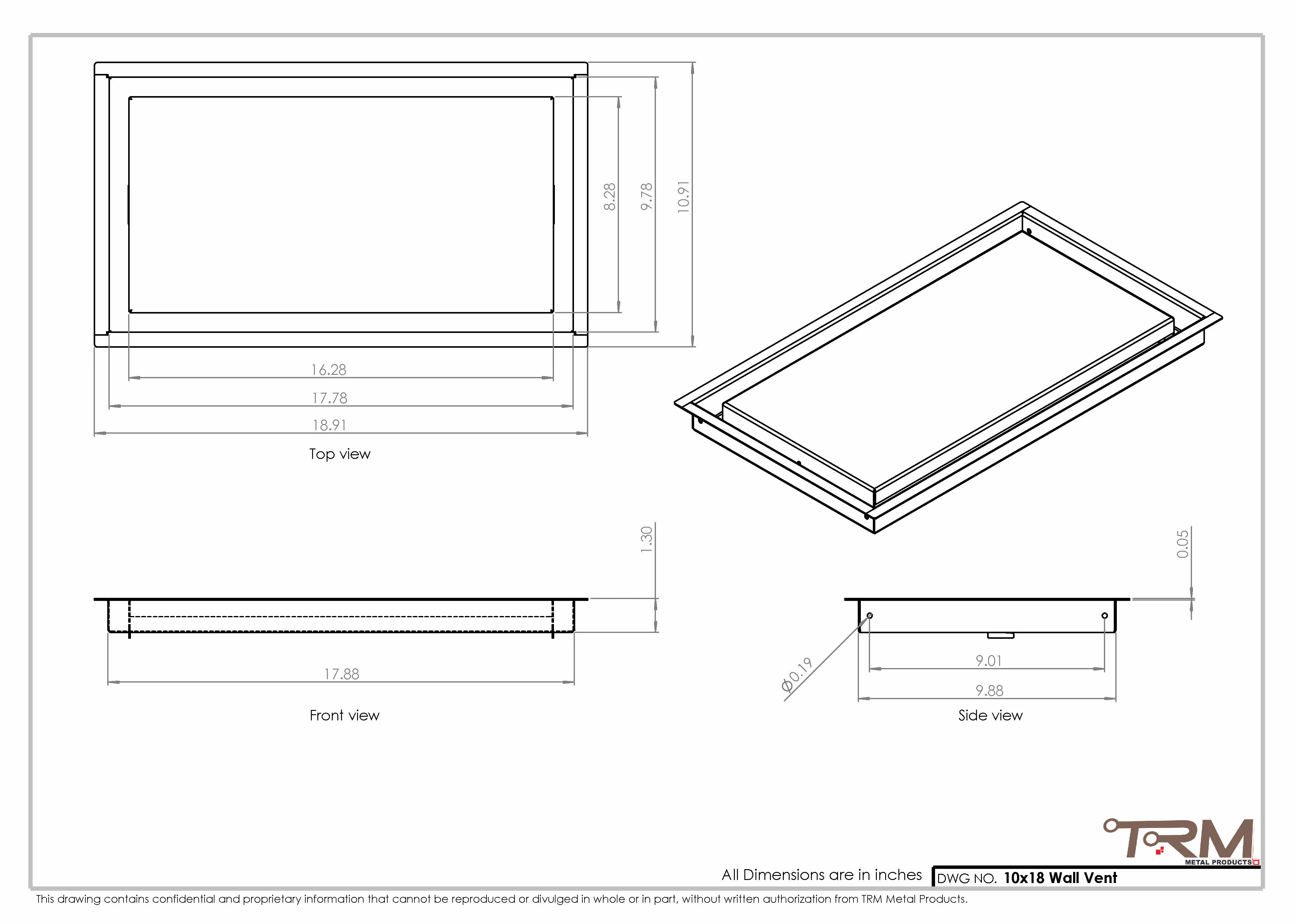 10x18 - Wall Vent - Modern Vent Cover -  Return Air Vent - TRM Metal  18x10 - Image 2