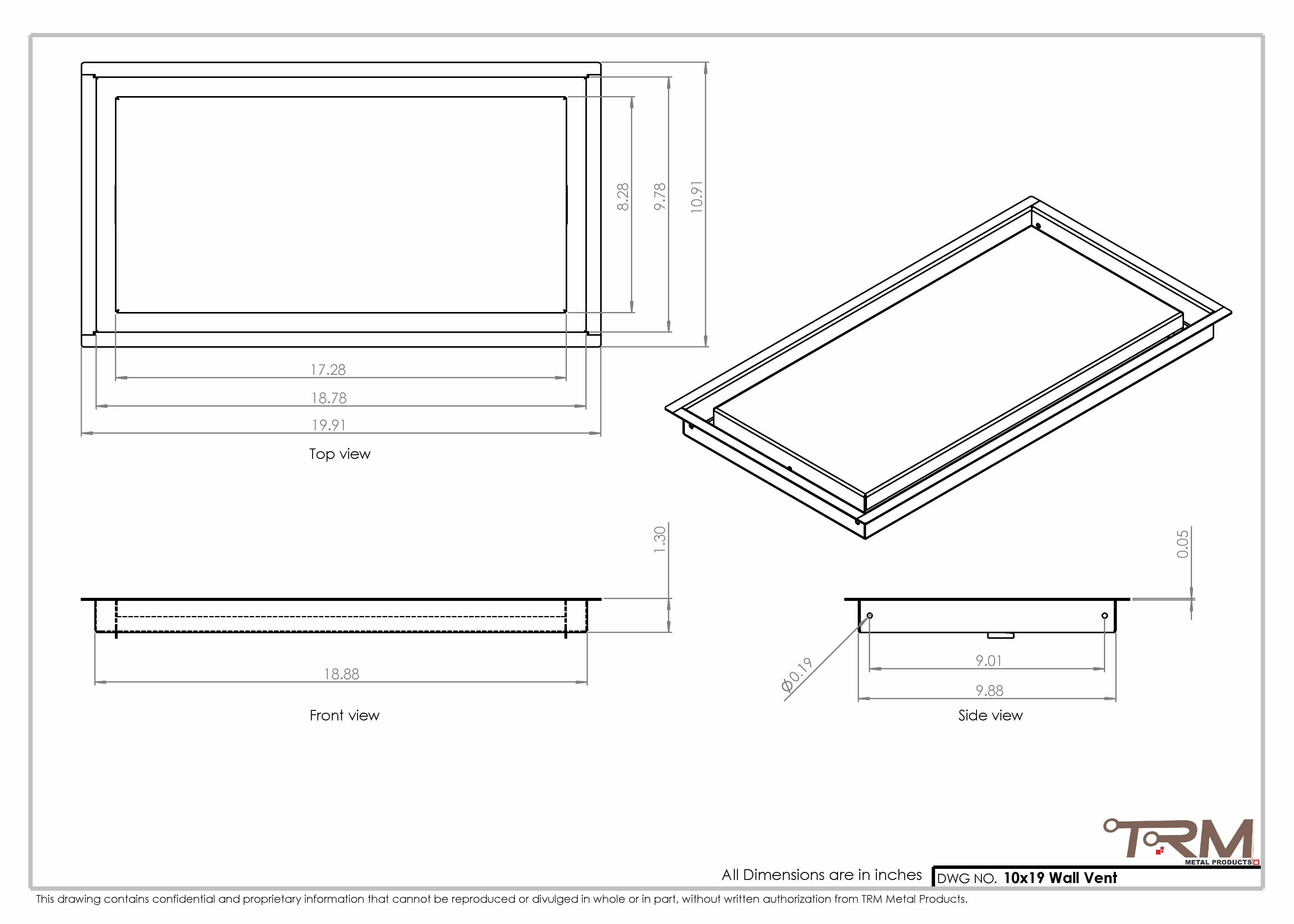 10x19 - Wall Vent - Modern Vent Cover -  Return Air Vent - TRM Metal  19x10 - Image 2