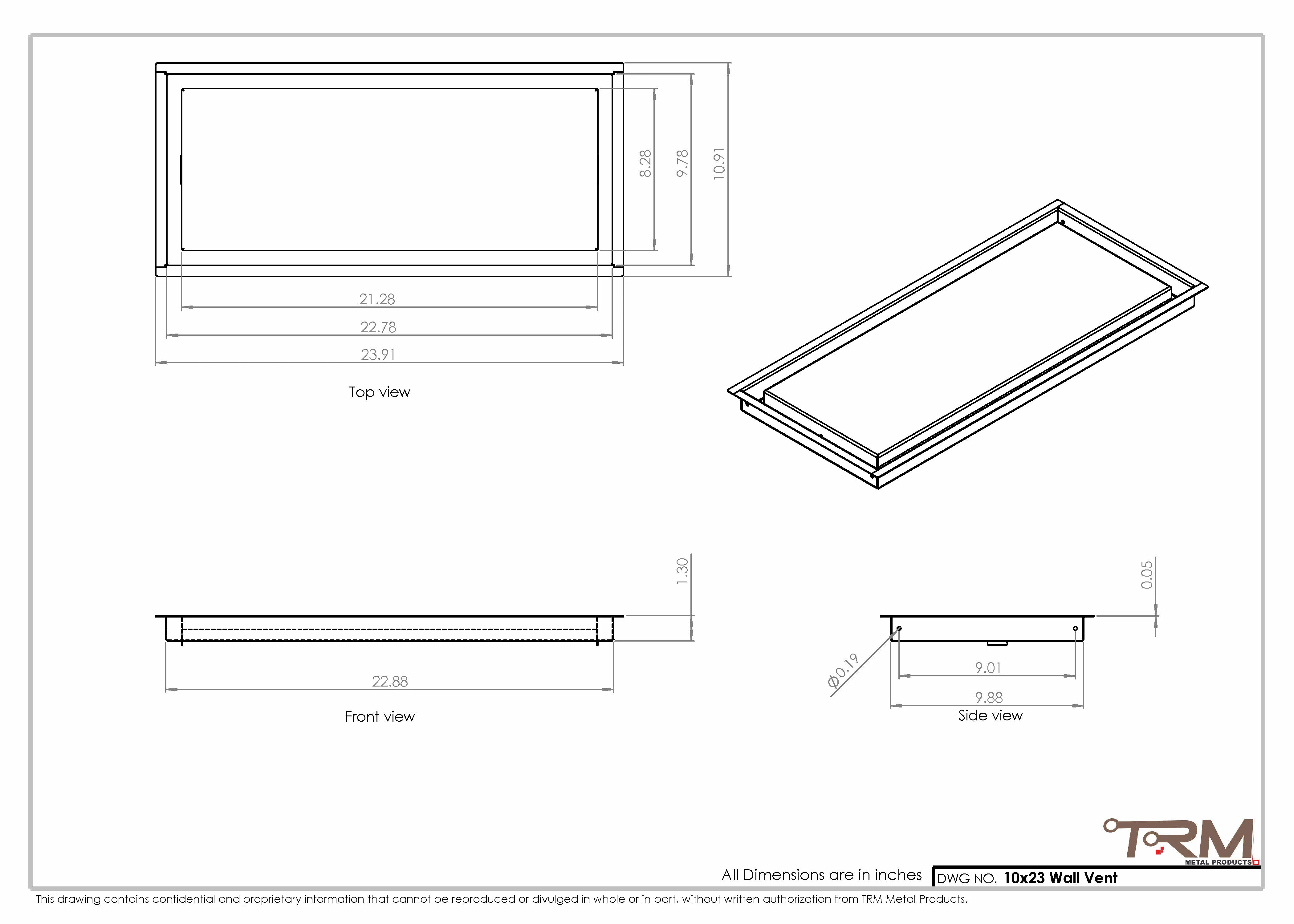 10x23 - Wall Vent - Modern Vent Cover -  Return Air Vent - TRM Metal  23x10 - Image 2