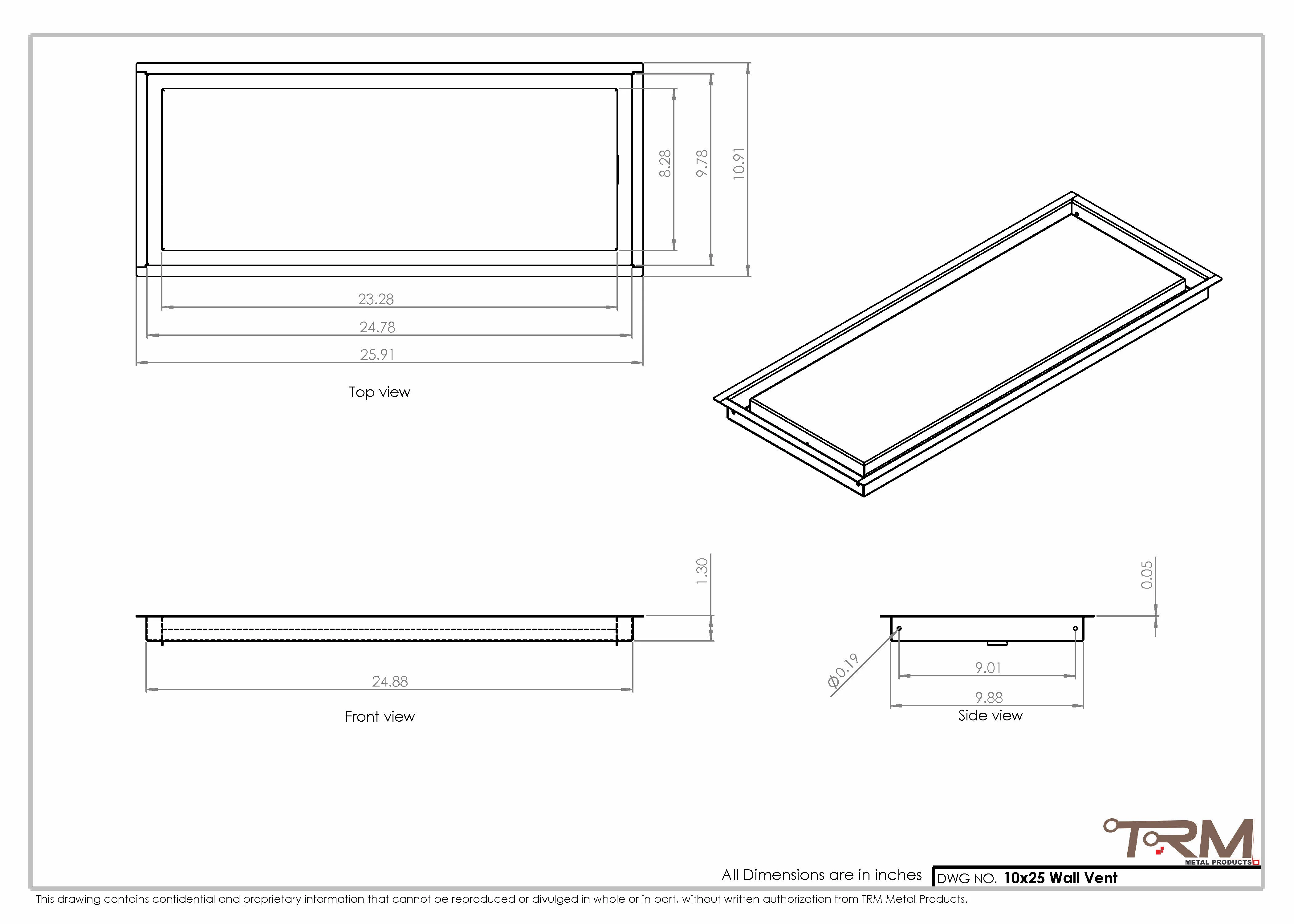 10x25 - Wall Vent - Modern Vent Cover -  Return Air Vent - TRM Metal  25x10 - Image 2