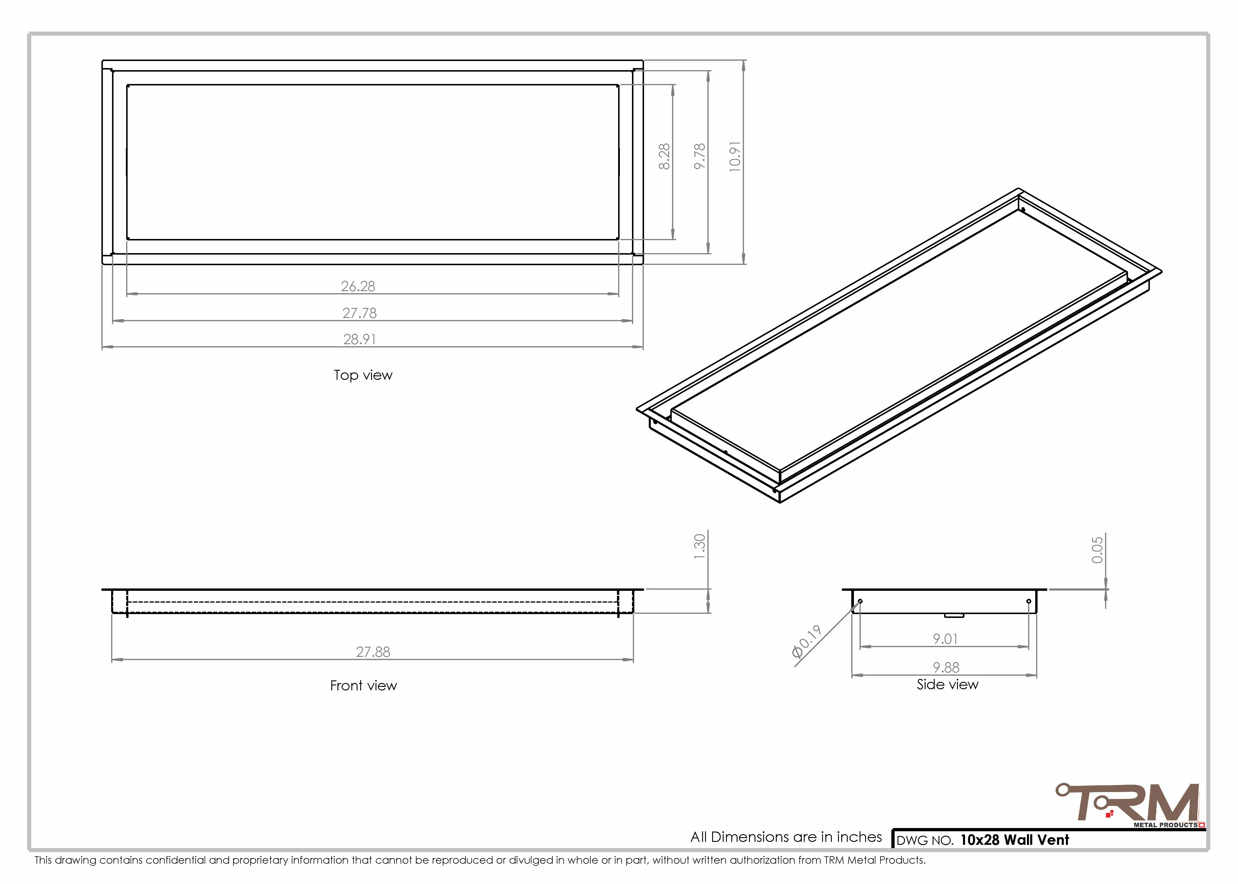 10x28 - Wall Vent - Modern Vent Cover -  Return Air Vent - TRM Metal  28x10 - Image 2