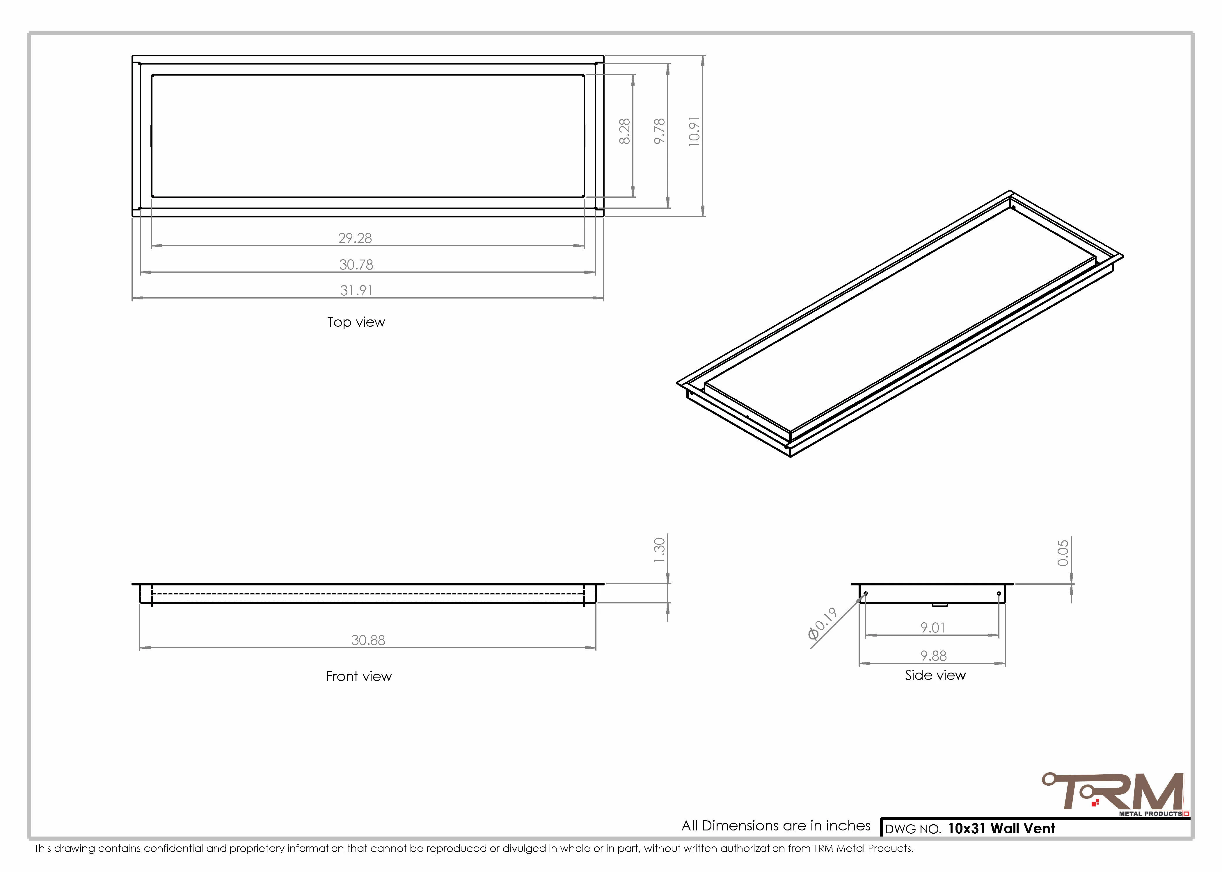 10x31 - Wall Vent - Modern Vent Cover -  Return Air Vent - TRM Metal  31x10 - Image 2