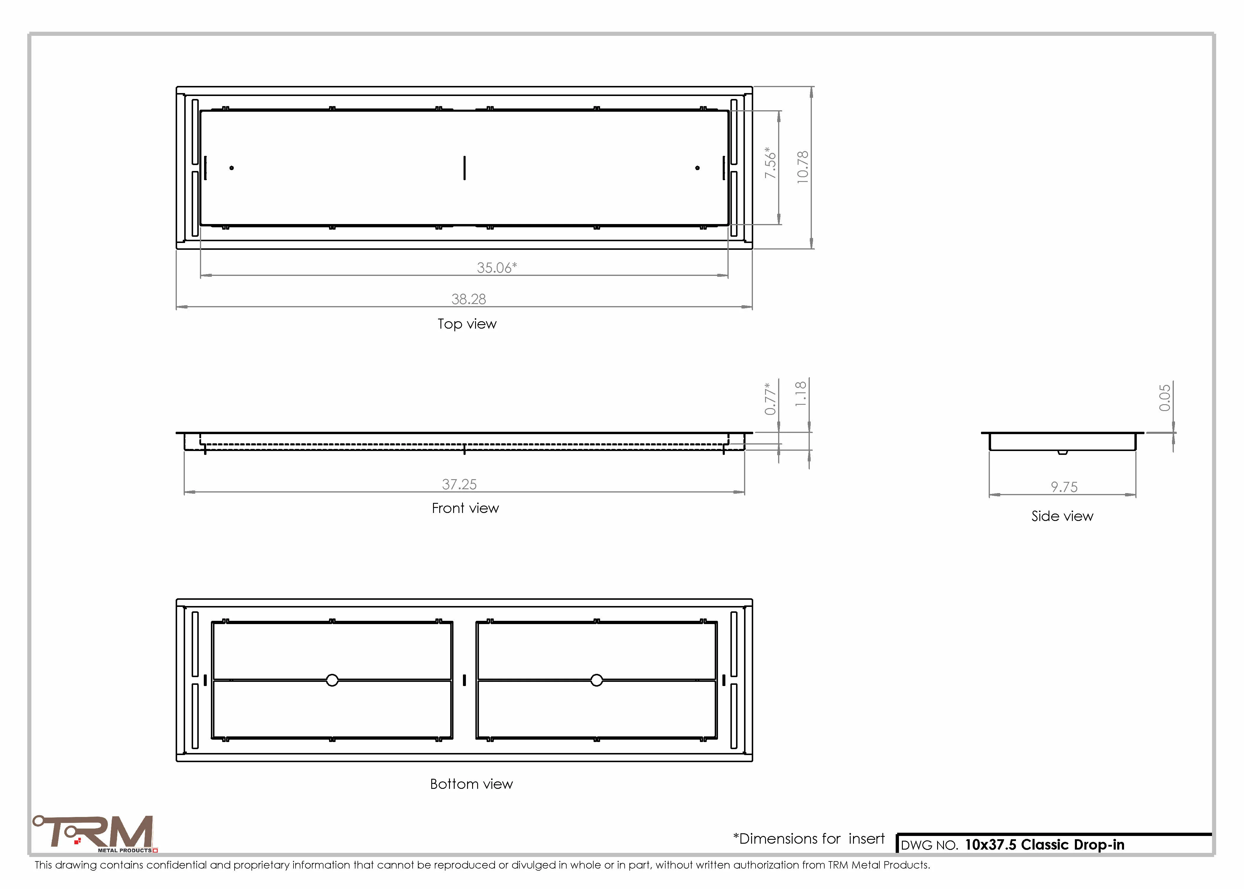 10x37.5 - Classic Drop-in Air Vent, Flush Floor-Matching, All Metal, Floor Vent Cover - TRM Metal  37.5x10 - Image 2