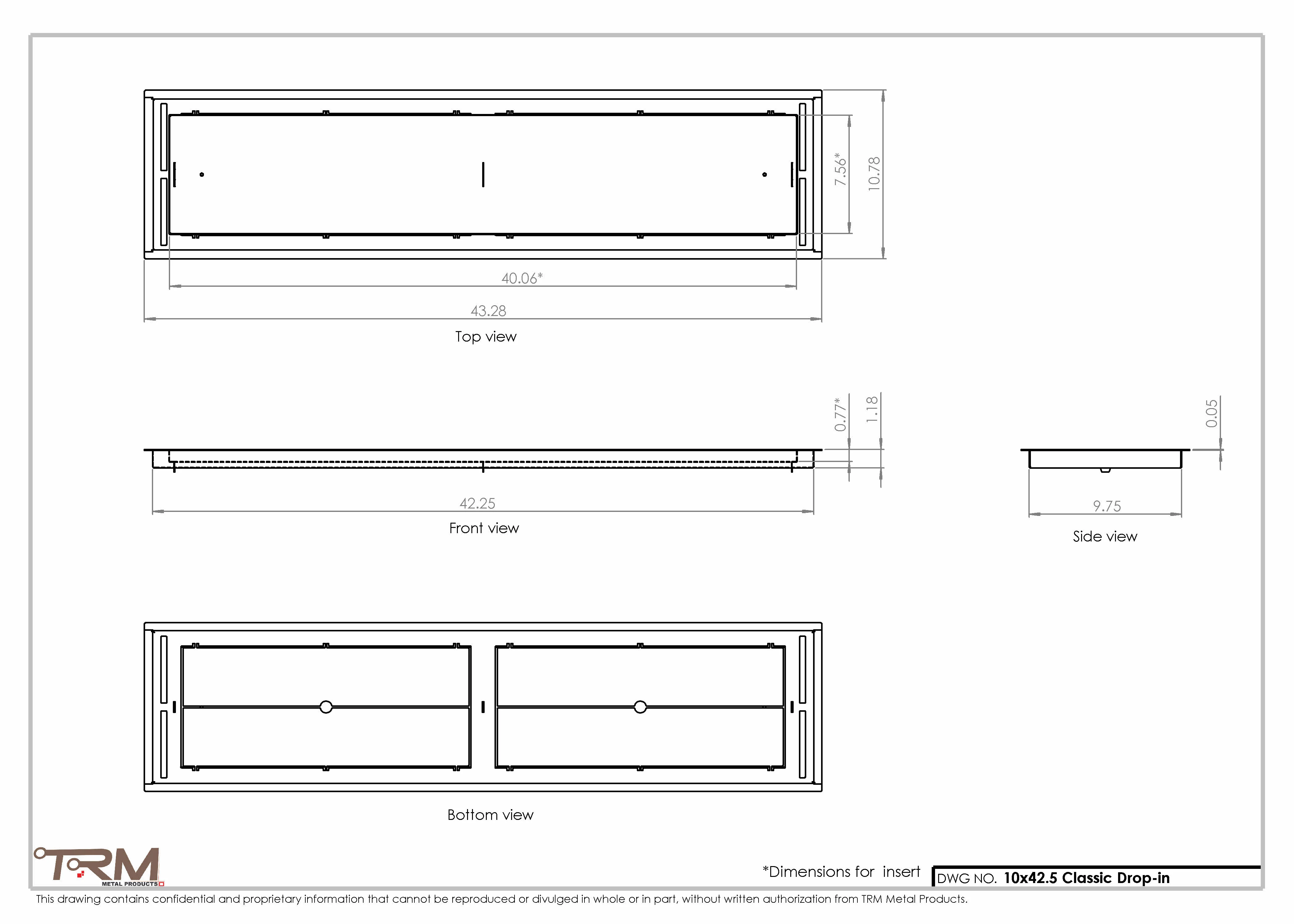 10x42.5 - Classic Drop-in Air Vent, Flush Floor-Matching, All Metal, Floor Vent Cover - TRM Metal 42.5x10 - Image 2
