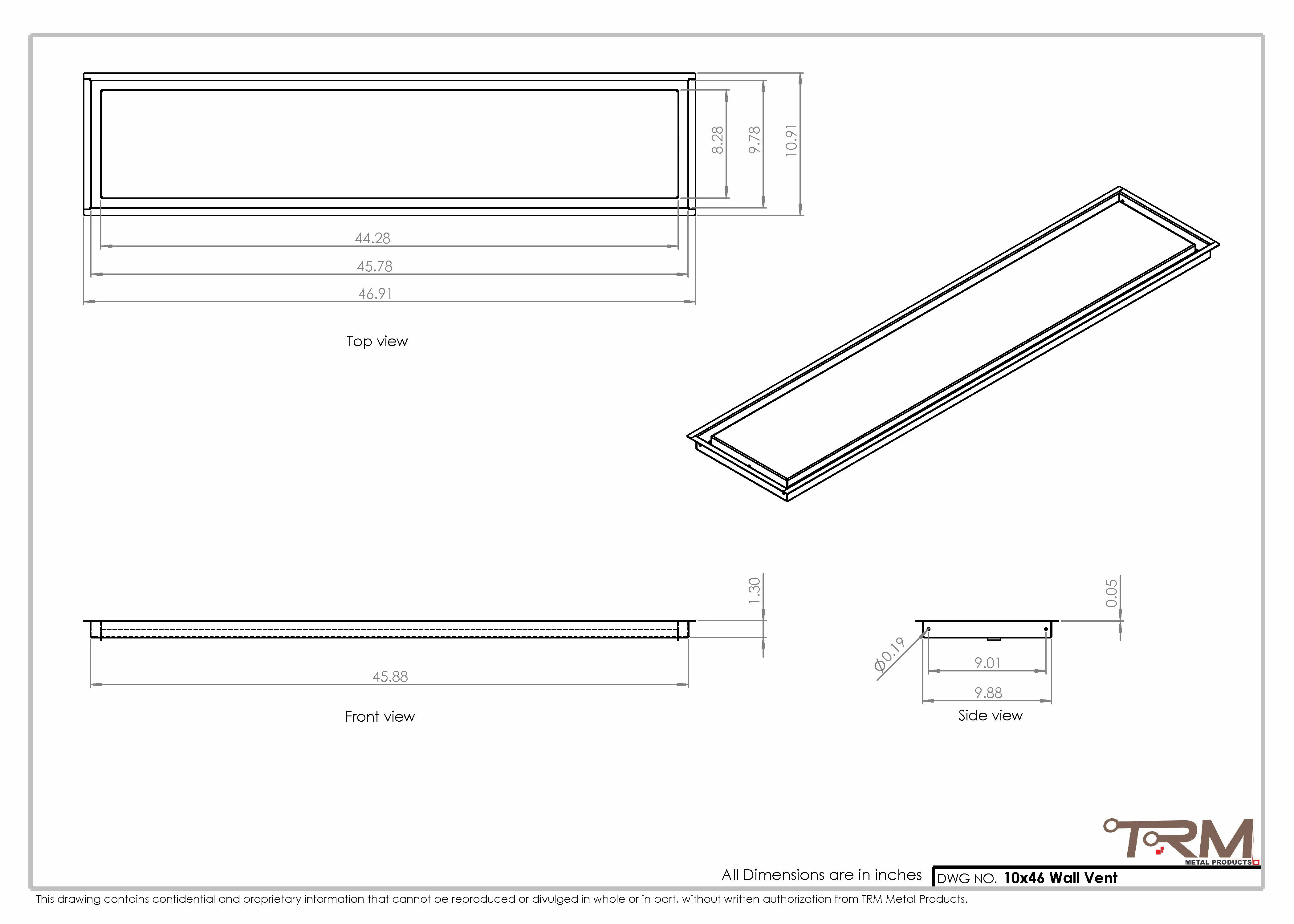 10x46 - Wall Vent - Modern Vent Cover -  Return Air Vent - TRM Metal  46x10 - Image 2