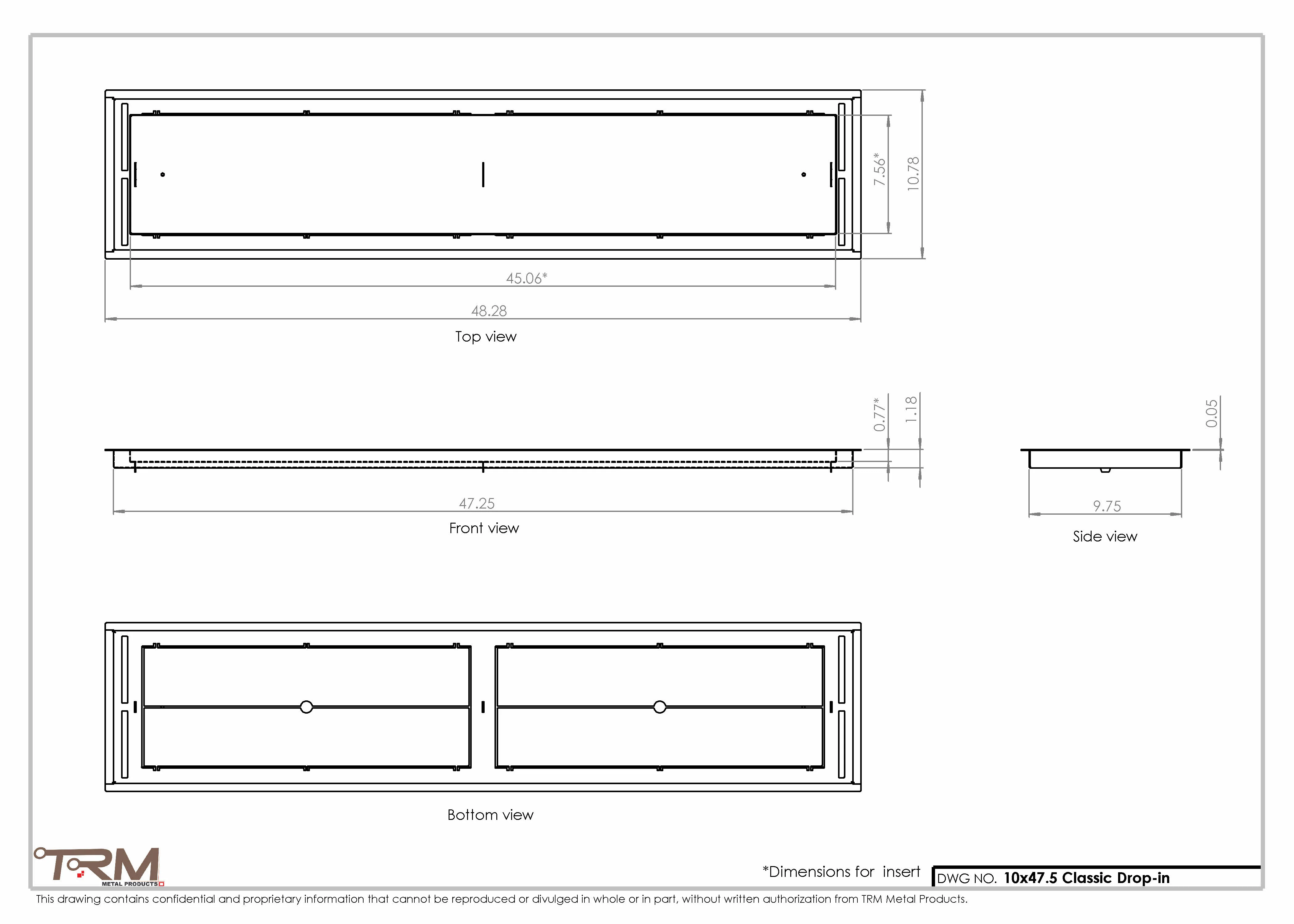10x47.5 - Classic Drop-in Air Vent, Flush Floor-Matching, All Metal, Floor Vent Cover - TRM Metal  47.5x10 - Image 2