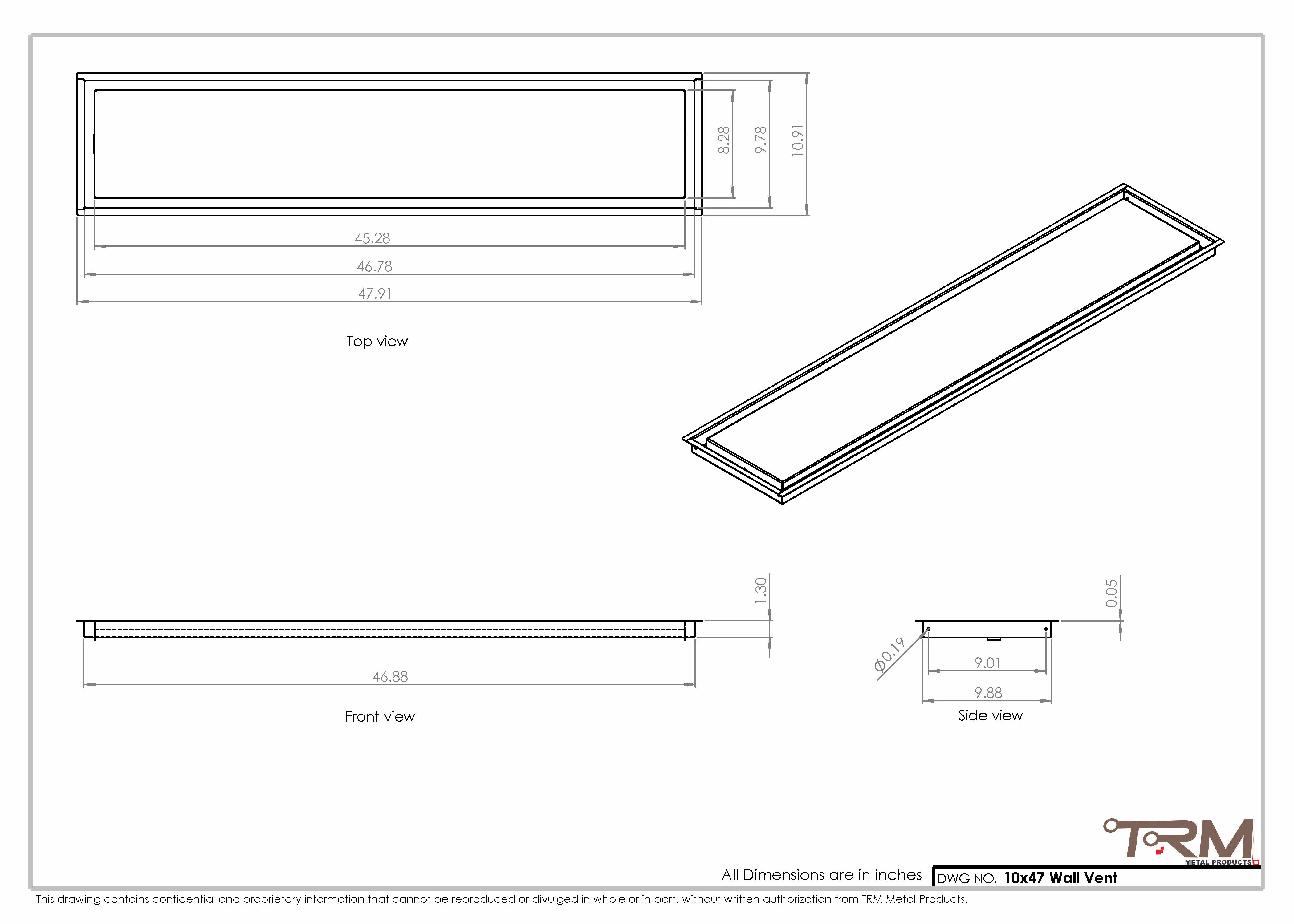10x47 - Wall Vent - Modern Vent Cover -  Return Air Vent - TRM Metal  47x10 - Image 2