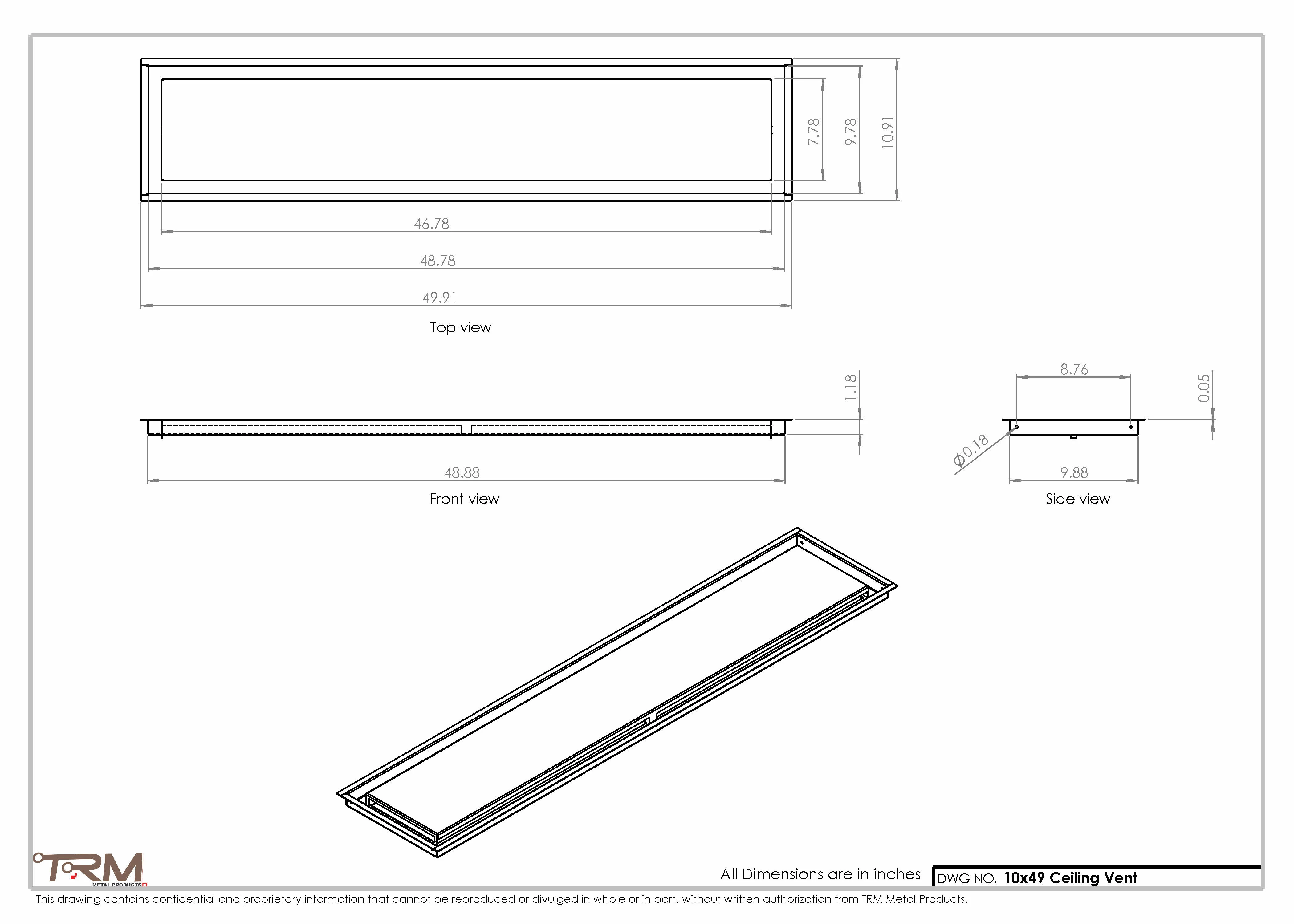 10x49-Modern-Ceiling-Vent Cover-TRM Metal- 49x10 - Image 2
