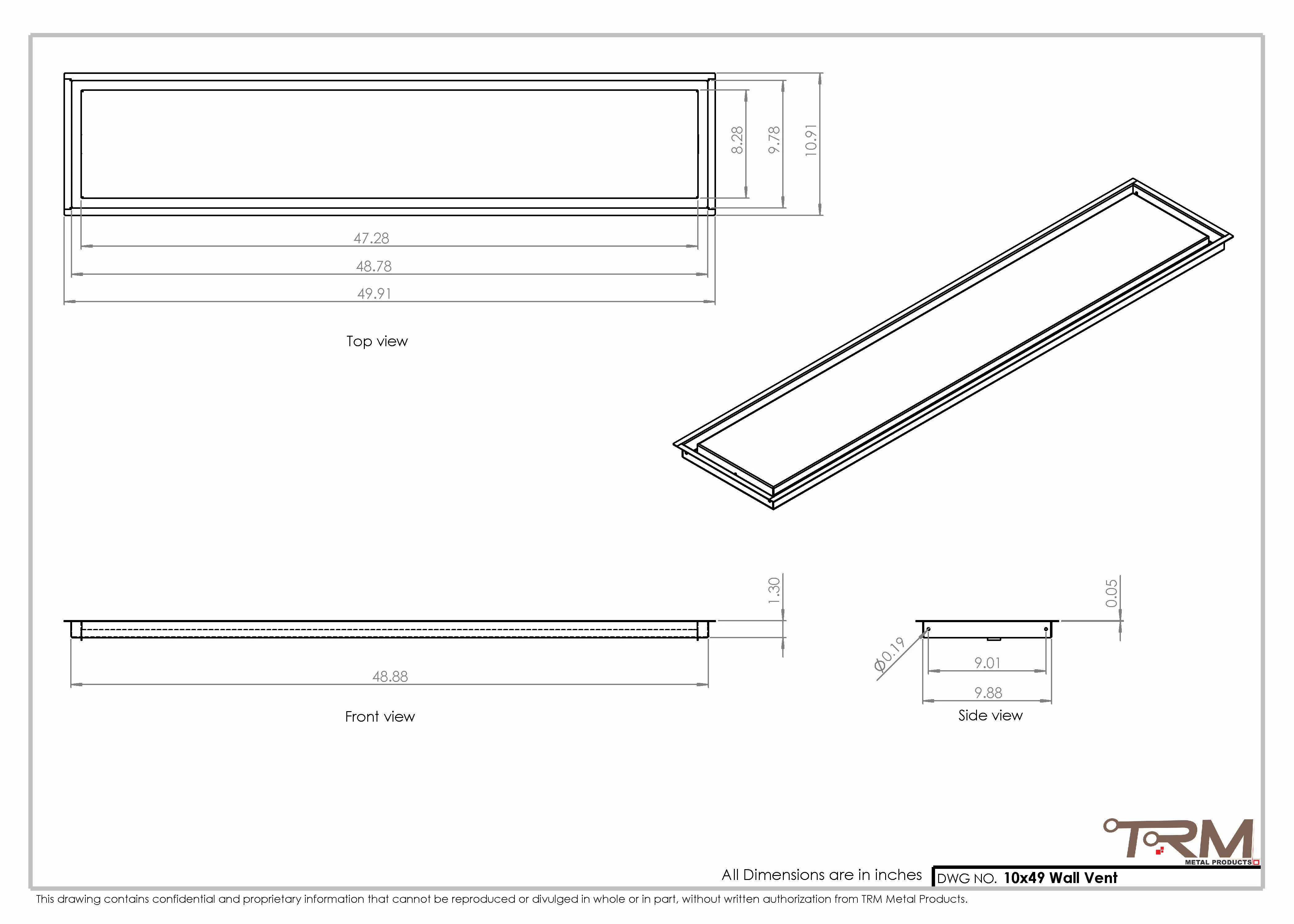 10x49 - Wall Vent - Modern Vent Cover -  Return Air Vent - TRM Metal  49x10 - Image 2