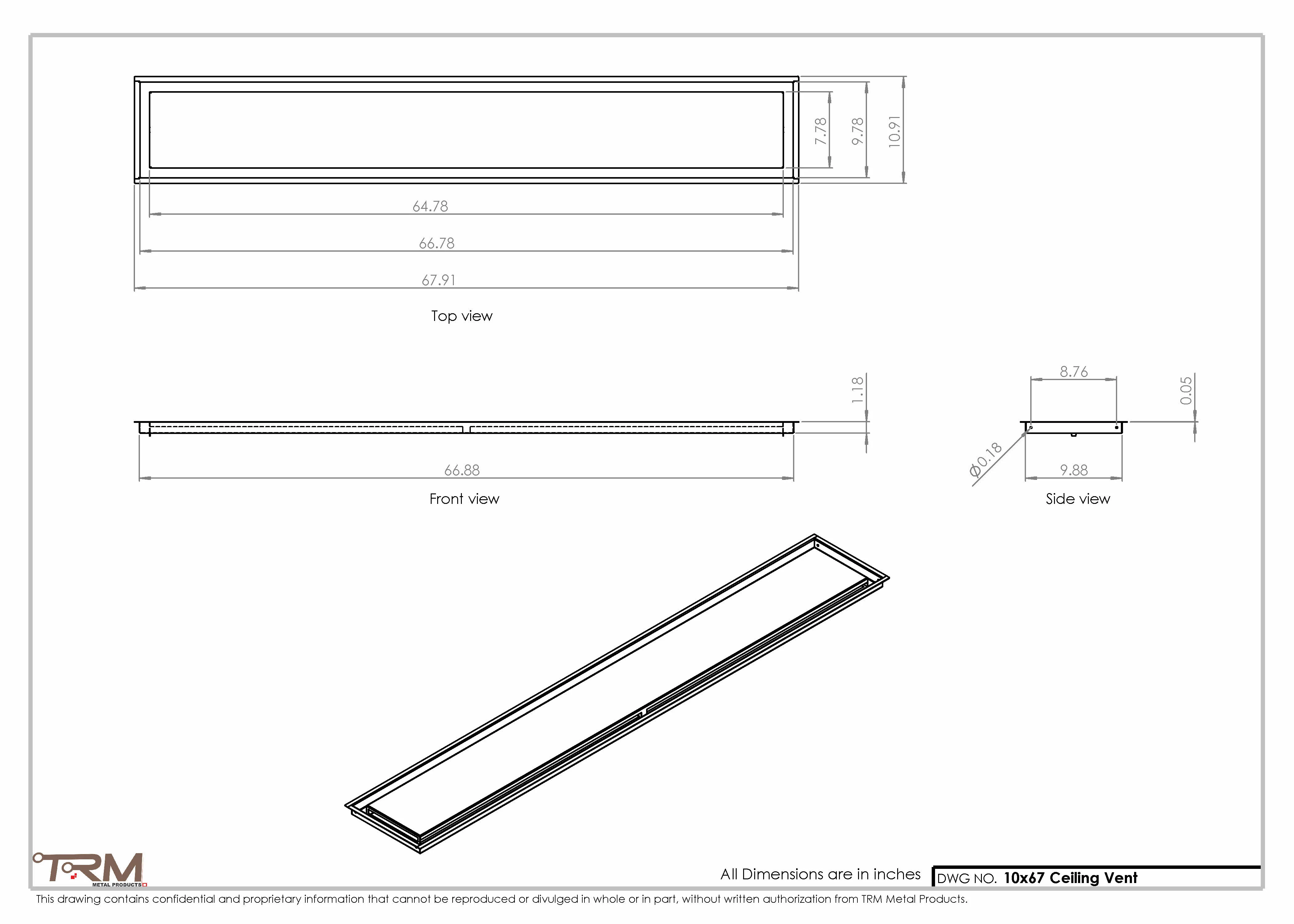 10x67-Modern-Ceiling-Vent Cover-TRM Metal- 67x10 - Image 2