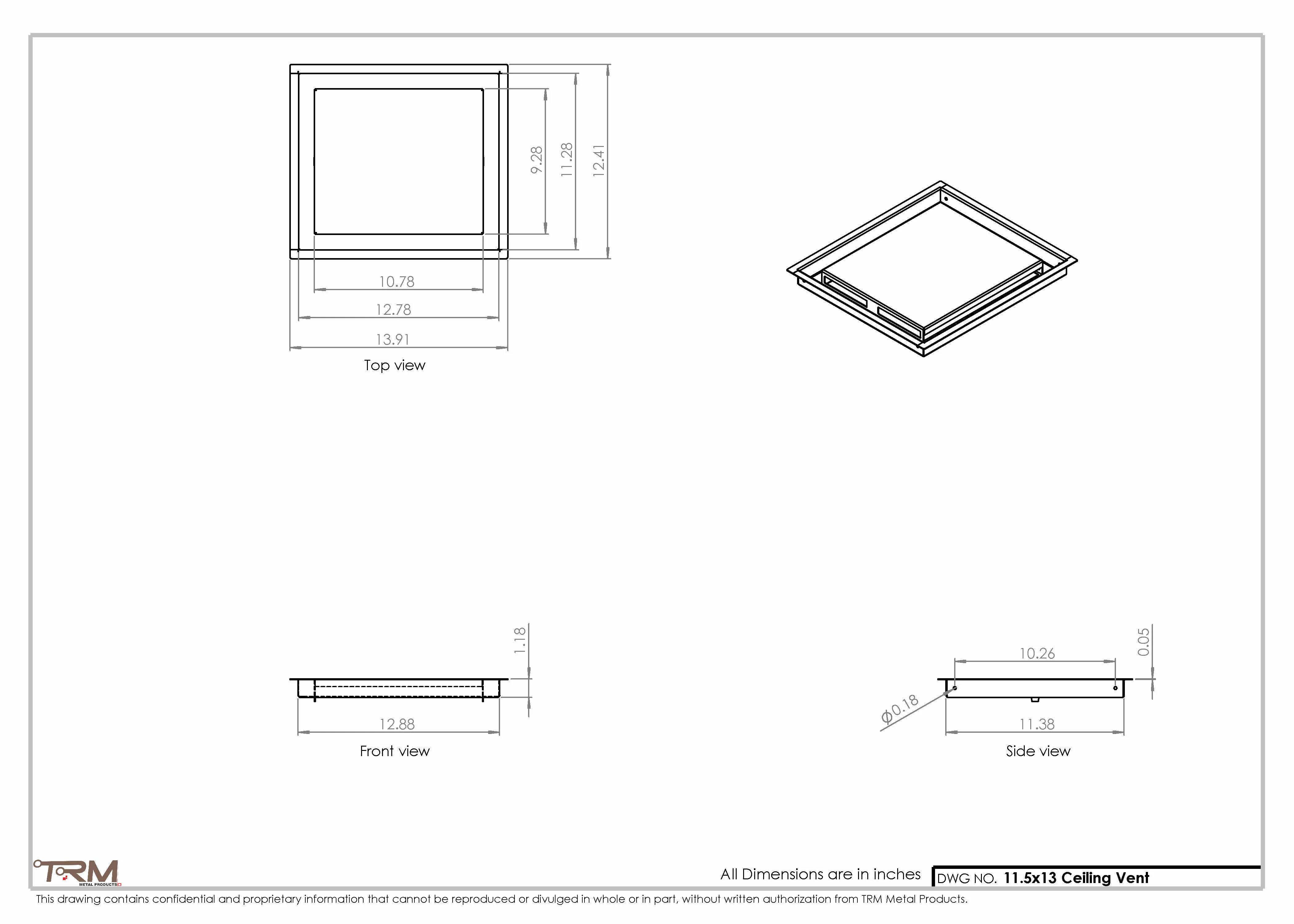 11.5x14 - Modern-Ceiling-Vent Cover-TRM Metal - 14x11.5 - Image 2