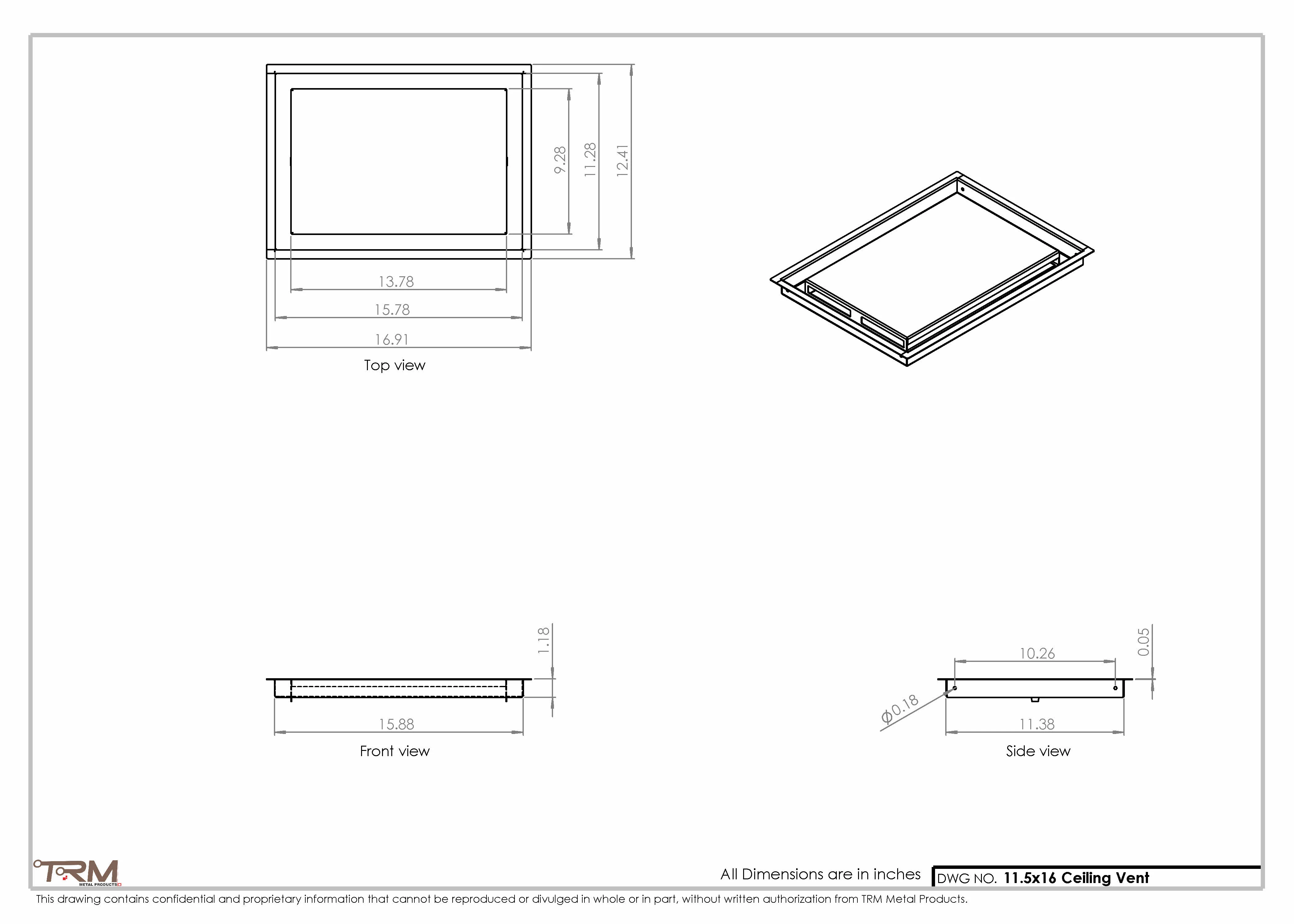 11.5x16 - Modern-Ceiling-Vent Cover-TRM Metal - 16x11.5 - Image 2