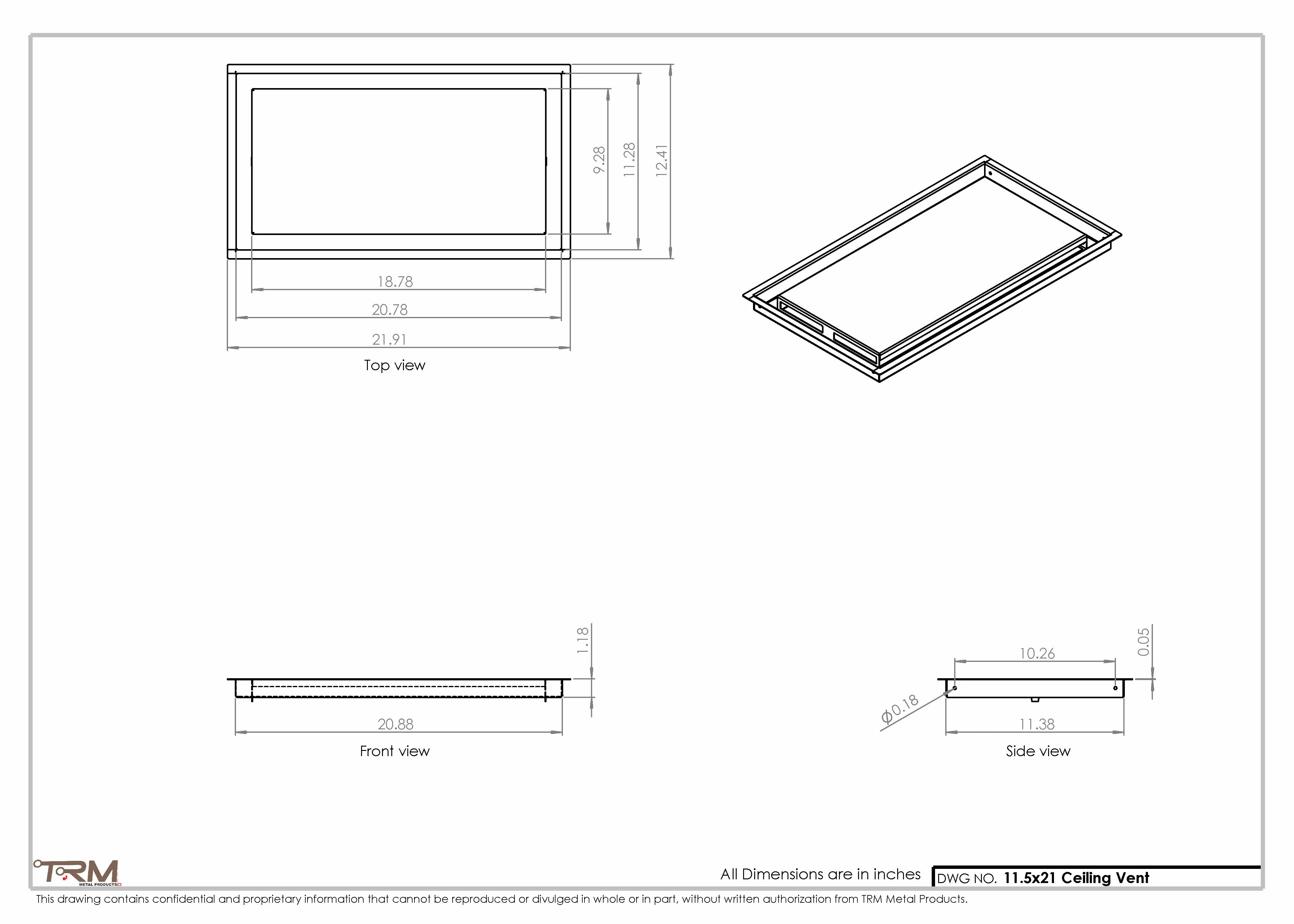 11.5x21 - Modern-Ceiling-Vent Cover-TRM Metal -  21x11.5 - Image 2