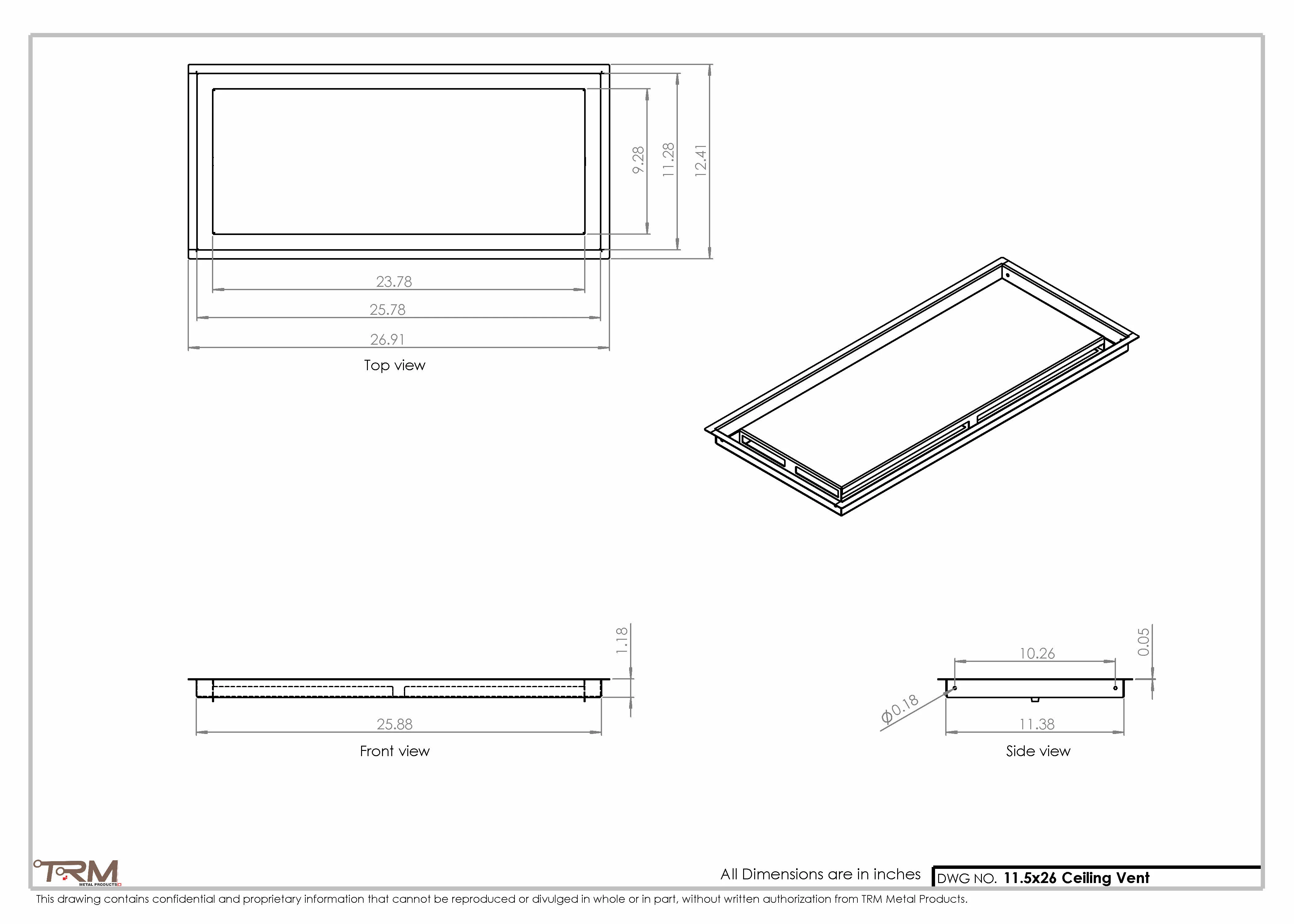 11.5x26 - Modern-Ceiling-Vent Cover-TRM Metal - 26x11.5 - Image 2