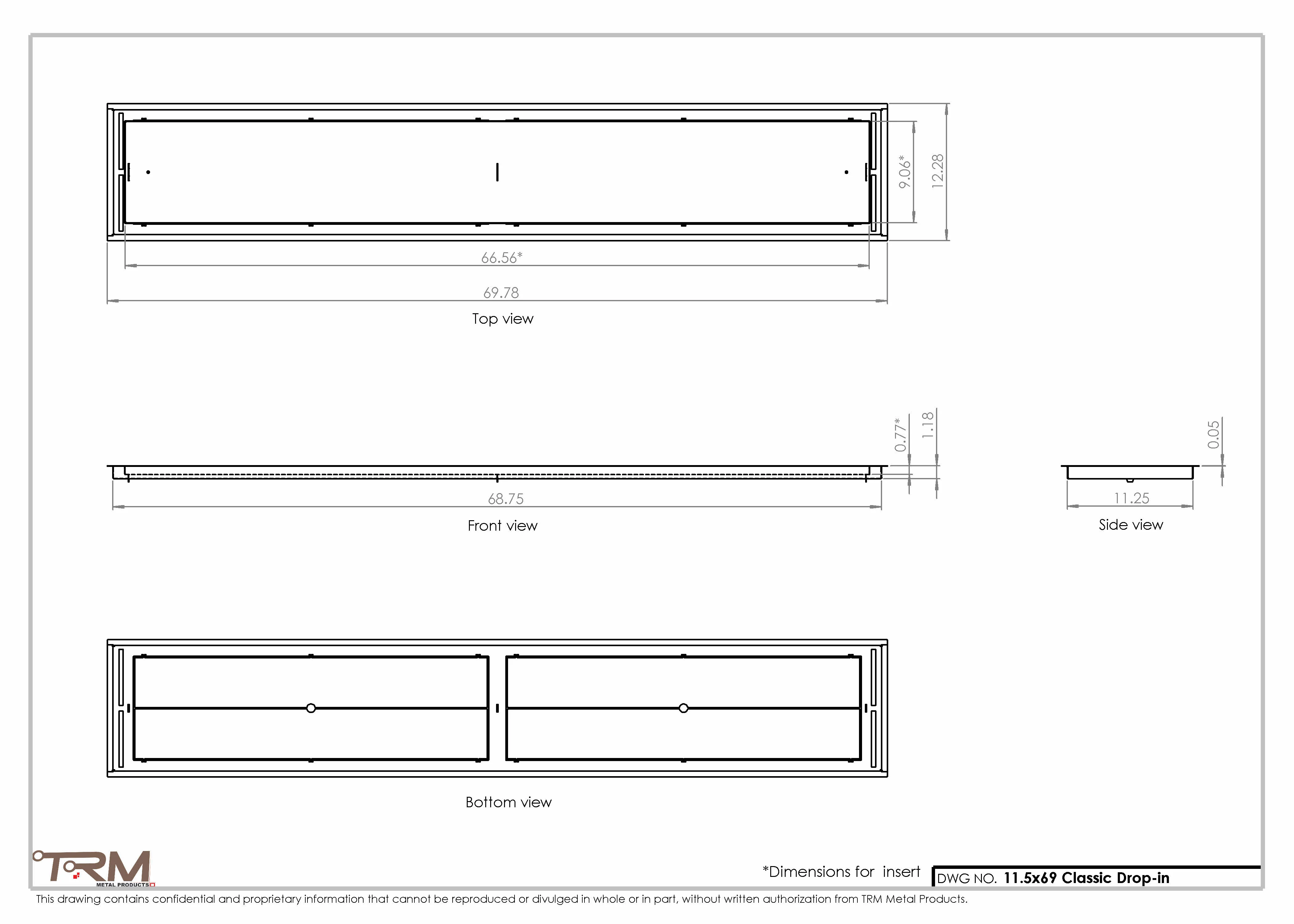 11.5x69 - Classic Drop-in Air Vent, Flush Floor-Matching, All Metal, Floor Vent Cover - TRM Metal  69x11.5 - Image 2