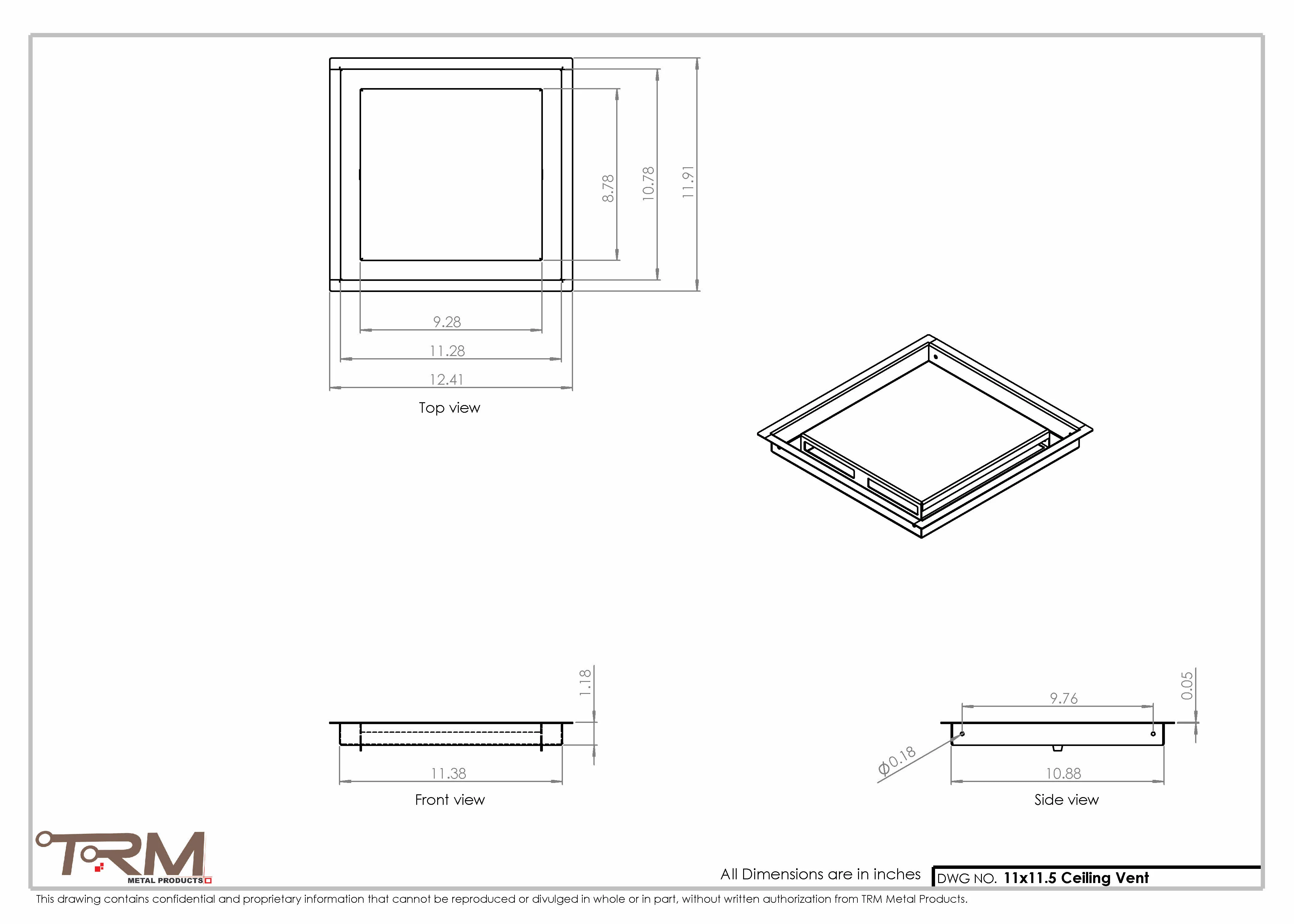 11x11.5 - Modern-Ceiling-Vent Cover-TRM Metal - 11.5x11 - Image 2