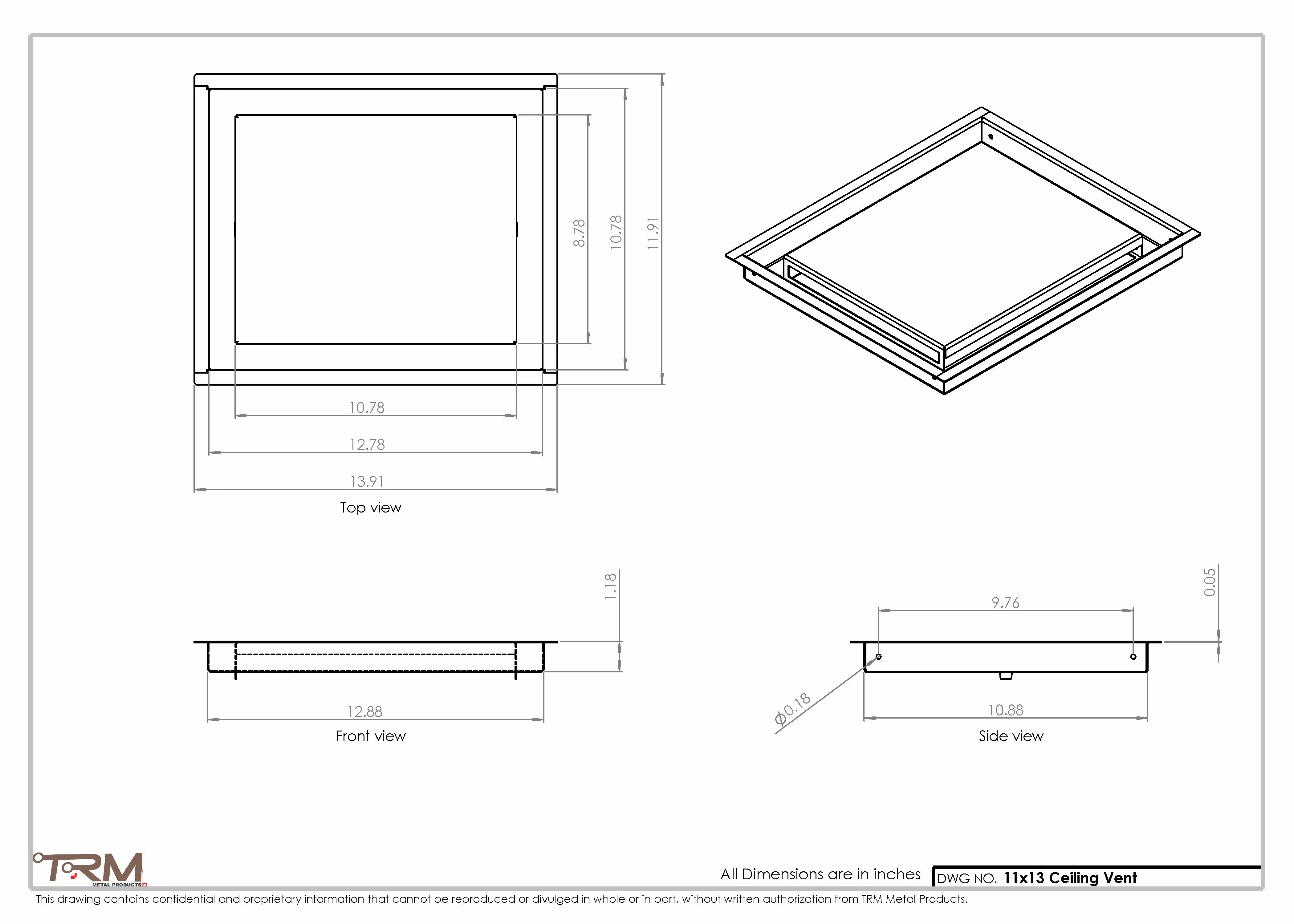 11x13-Modern-Ceiling-Vent Cover-TRM Metal- 13x11 - Image 2