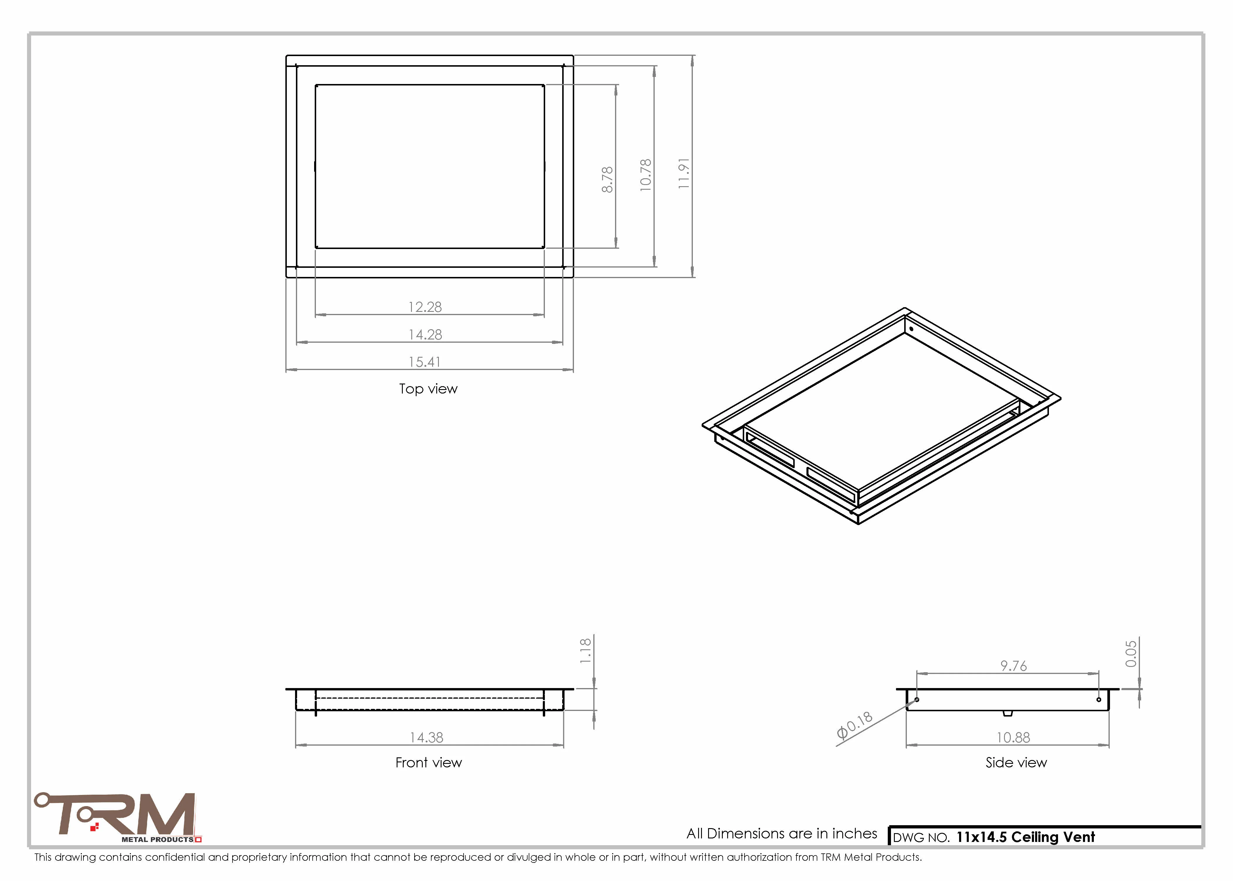 11x14.5 - Modern-Ceiling-Vent Cover-TRM Metal - 14.5x11 - Image 2