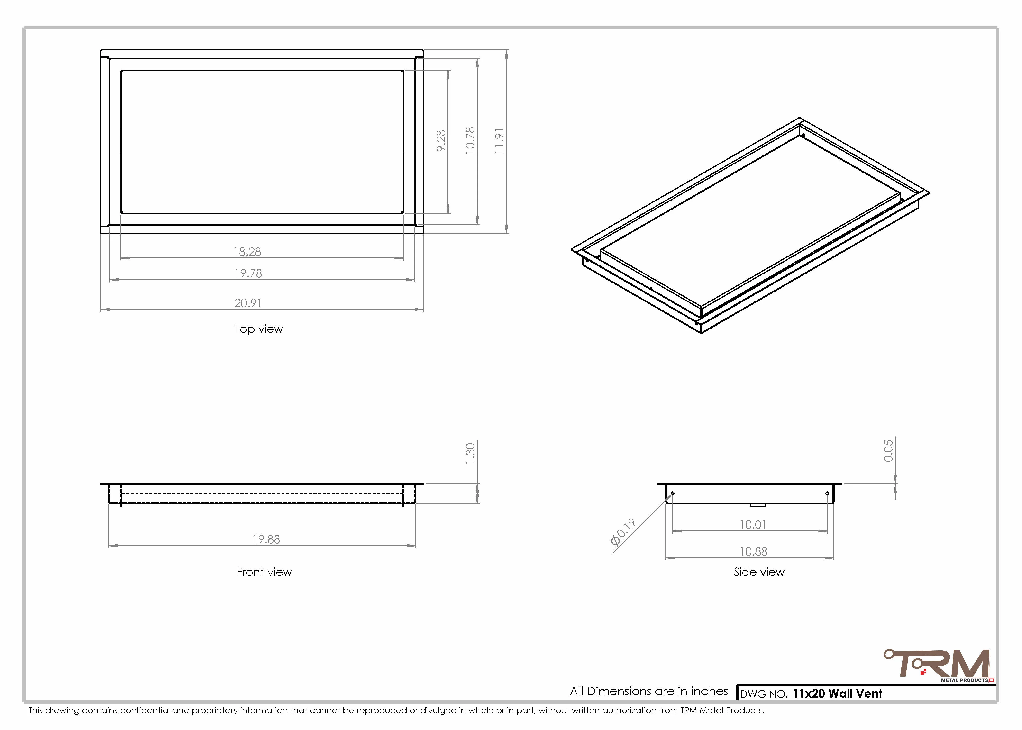 11x20 - Wall Vent - Modern Vent Cover -  Return Air Vent - TRM Metal  20x11 - Image 2