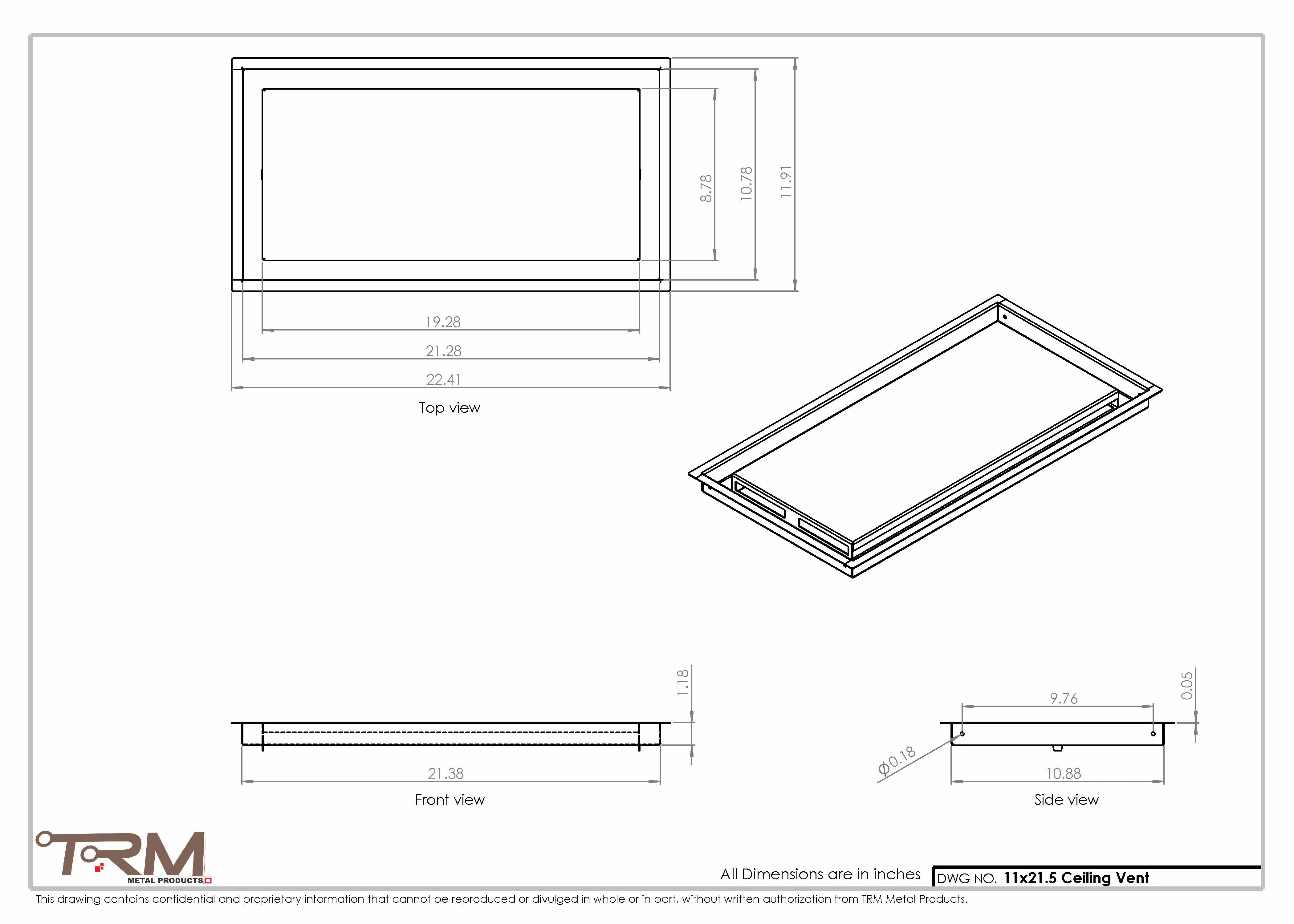 11x21.5 - Modern-Ceiling-Vent Cover-TRM Metal -  21.5x11 - Image 2