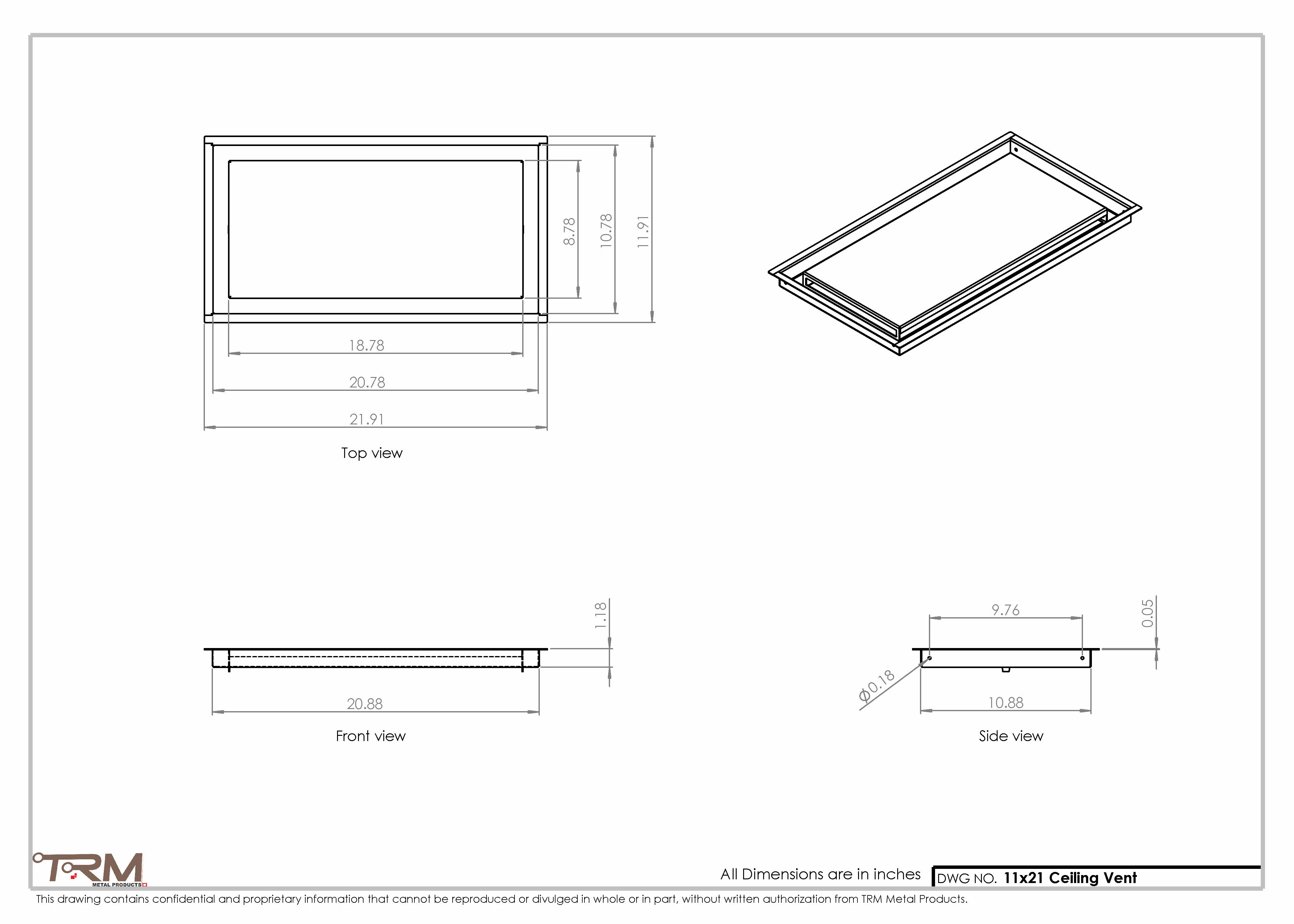 11x21-Modern-Ceiling-Vent Cover-TRM Metal- 21x11 - Image 2