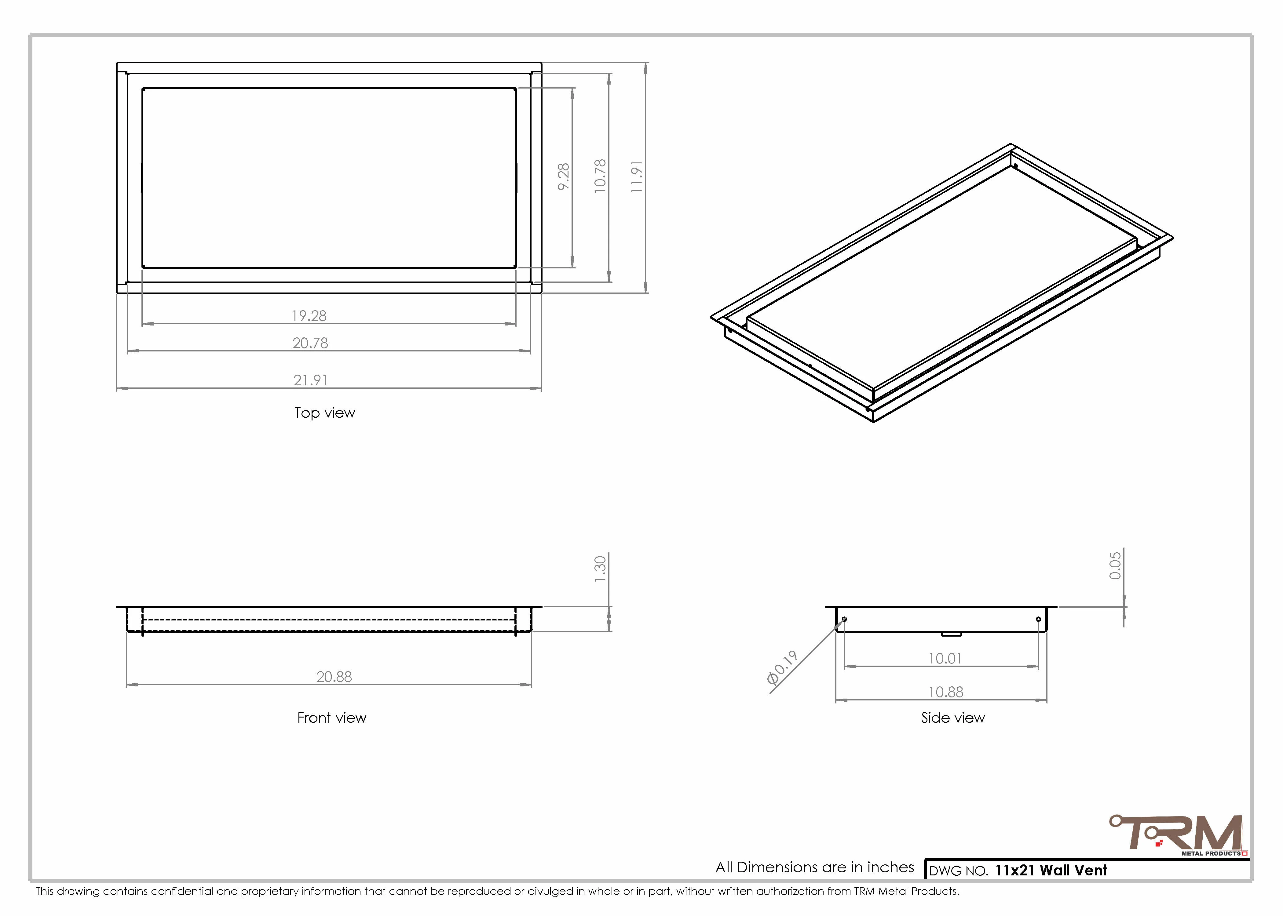 11x21 - Wall Vent - Modern Vent Cover -  Return Air Vent - TRM Metal  21x11 - Image 2