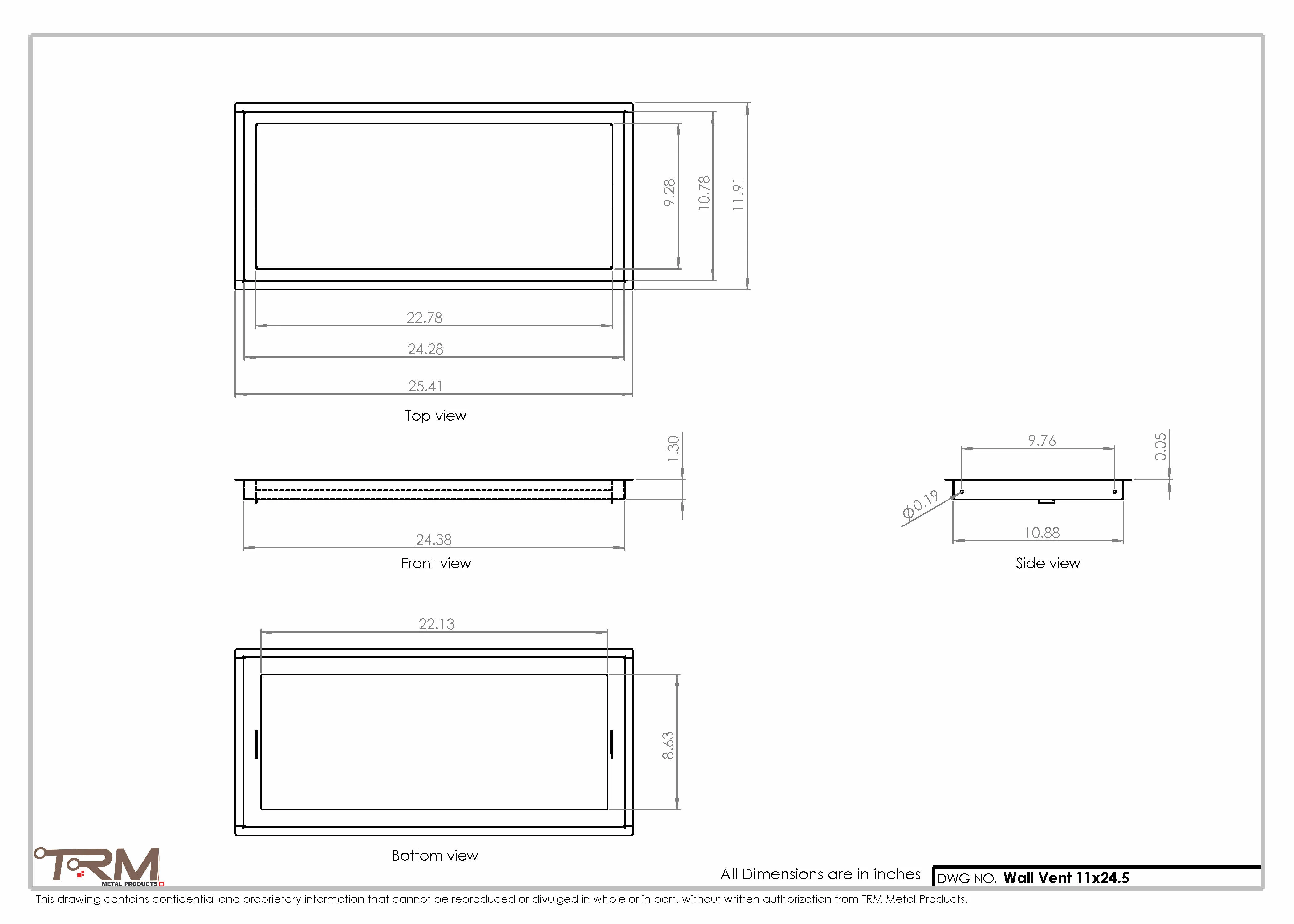 11x24.5 - Wall Vent - Modern Vent Cover -  Return Air Vent - TRM Metal  24.5x11 - Image 2