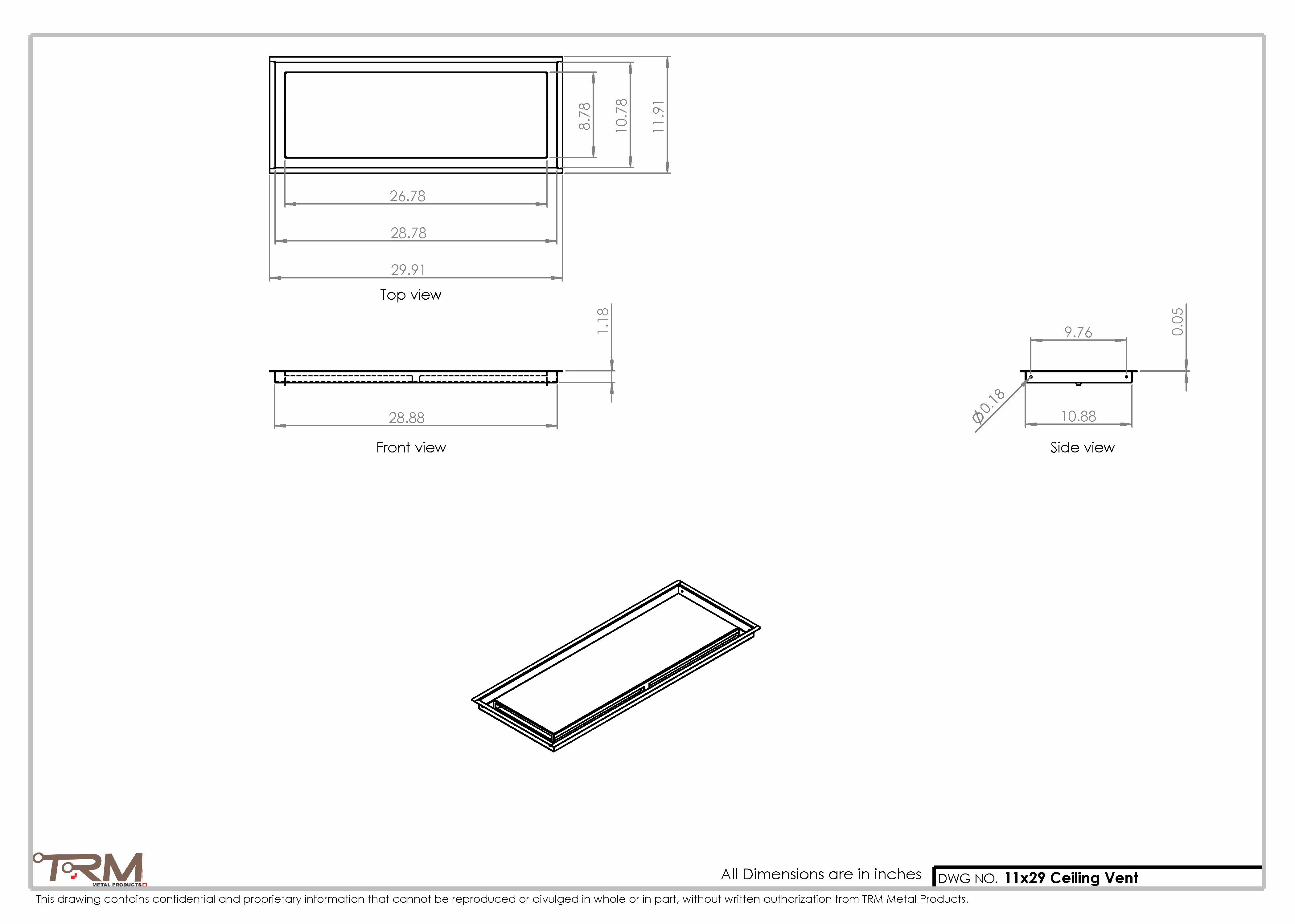 11x29-Modern-Ceiling-Vent Cover-TRM Metal- 29x11 - Image 2