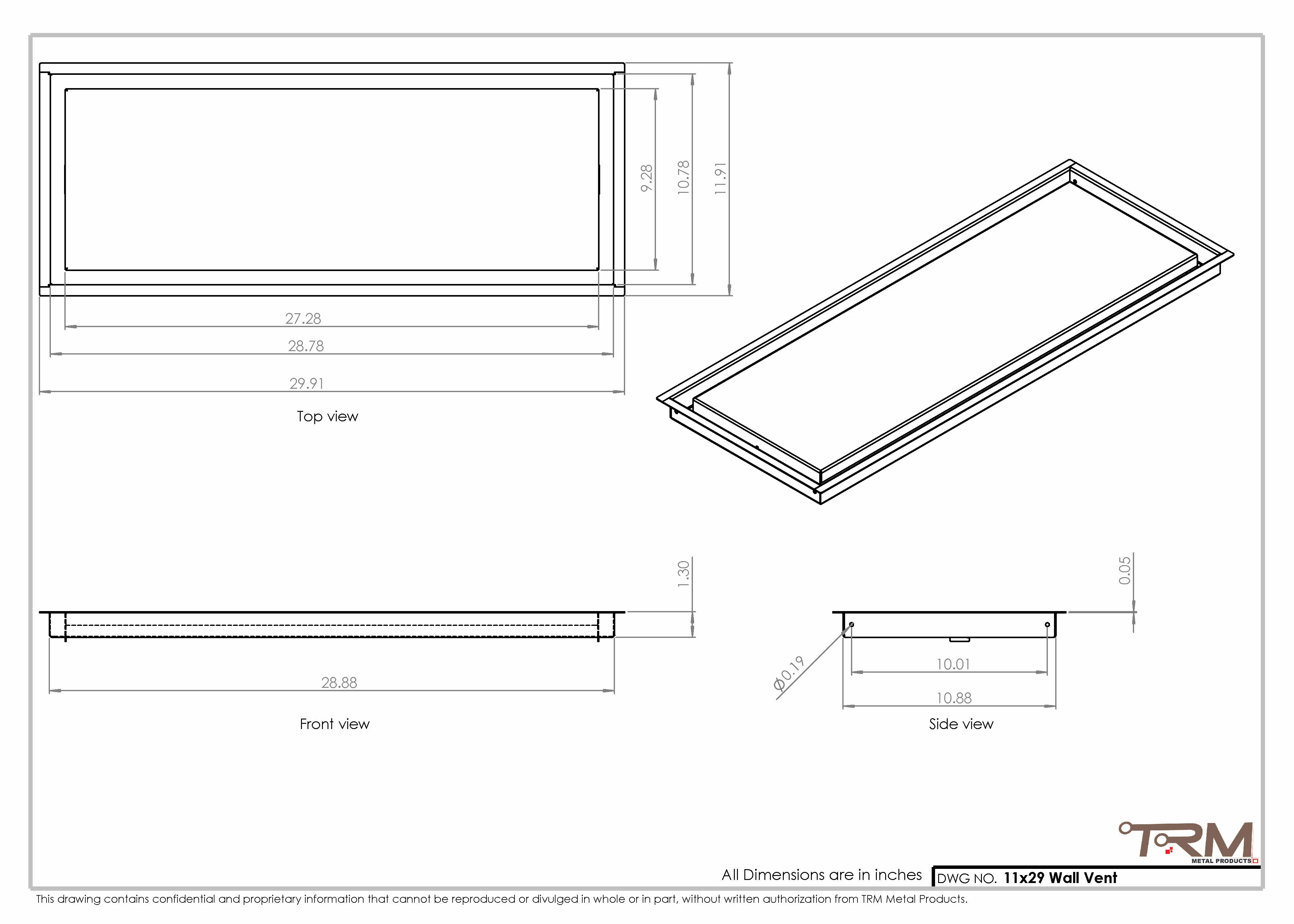 11x29 - Wall Vent - Modern Vent Cover -  Return Air Vent - TRM Metal  29x11 - Image 2