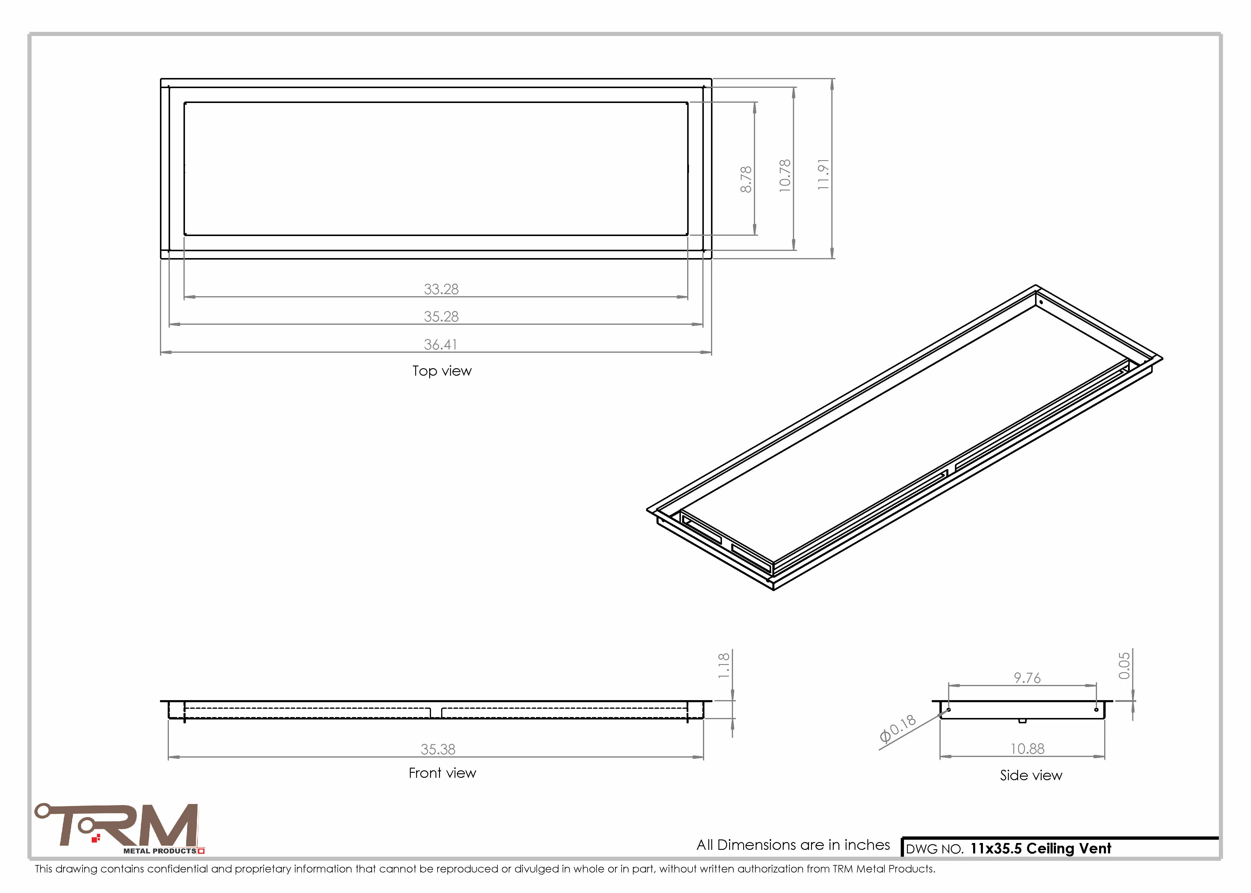 11x35.5 - Modern-Ceiling-Vent Cover-TRM Metal - 35.5x11 - Image 2