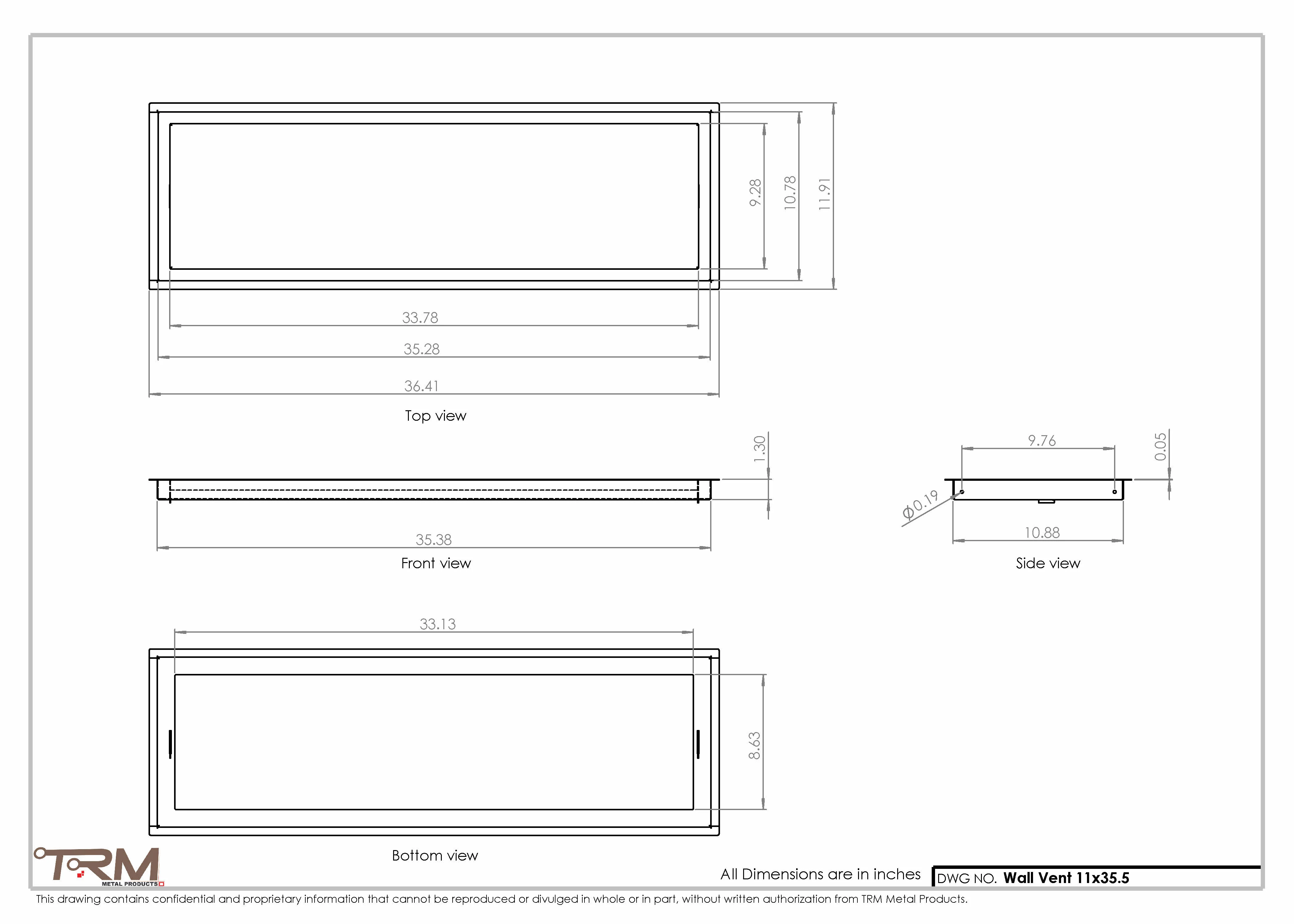 11x35.5 - Wall Vent - Modern Vent Cover -  Return Air Vent - TRM Metal  35.5x11 - Image 2