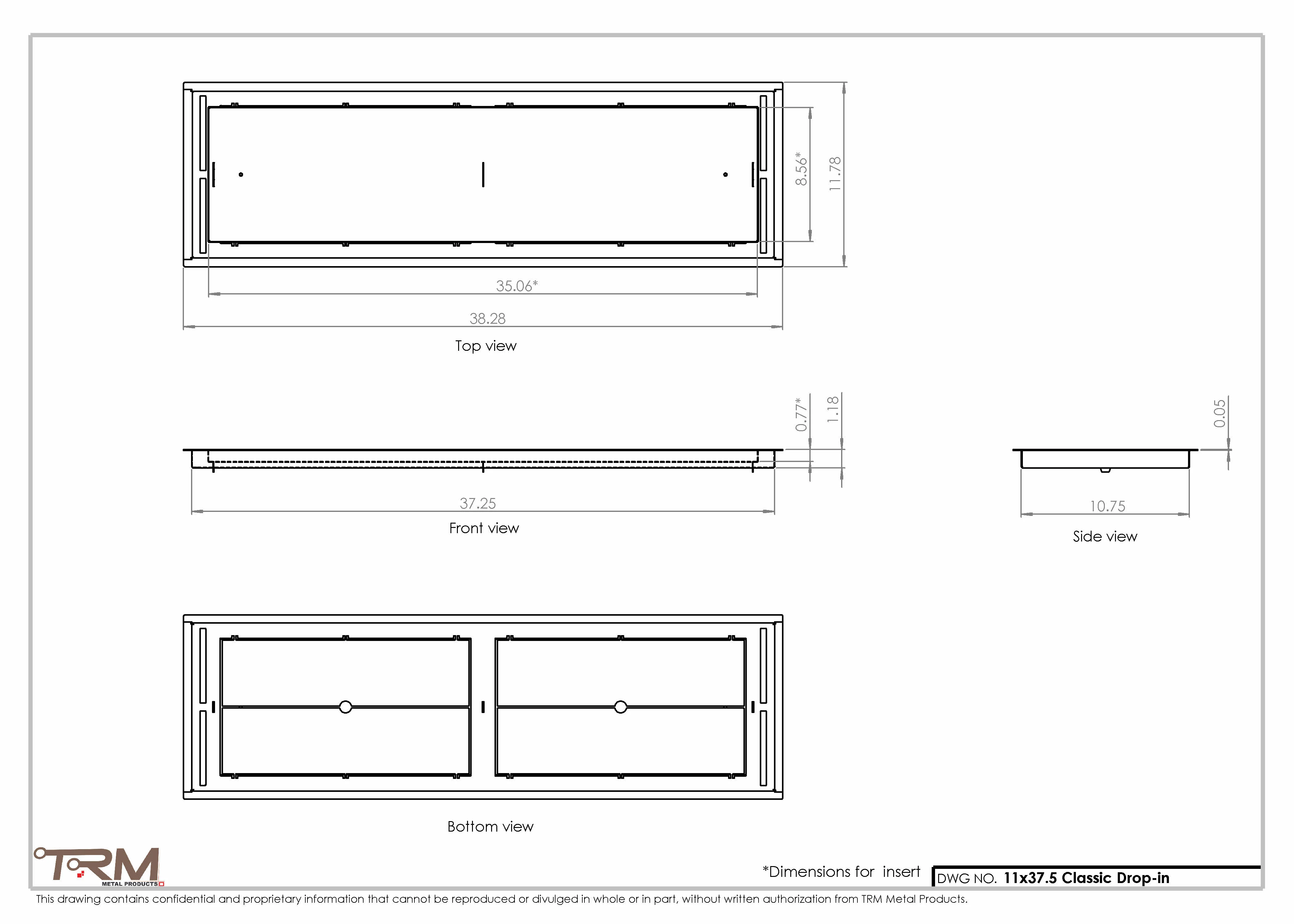 11x37.5 - Classic Drop-in Air Vent, Flush Floor-Matching, All Metal, Floor Vent Cover - TRM Metal  37.5x11 - Image 2