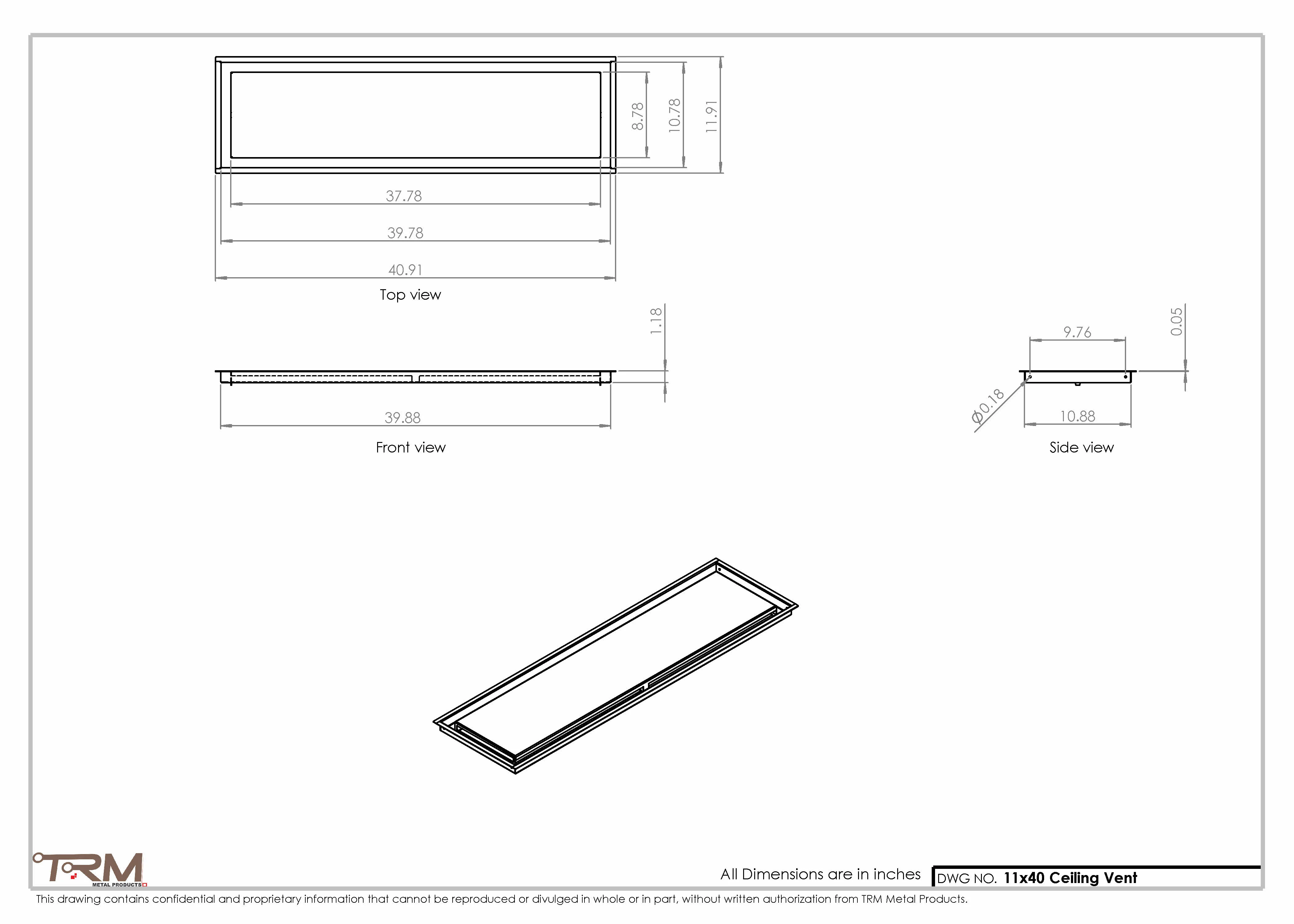 11x40-Modern-Ceiling-Vent Cover-TRM Metal- 40x11 - Image 2