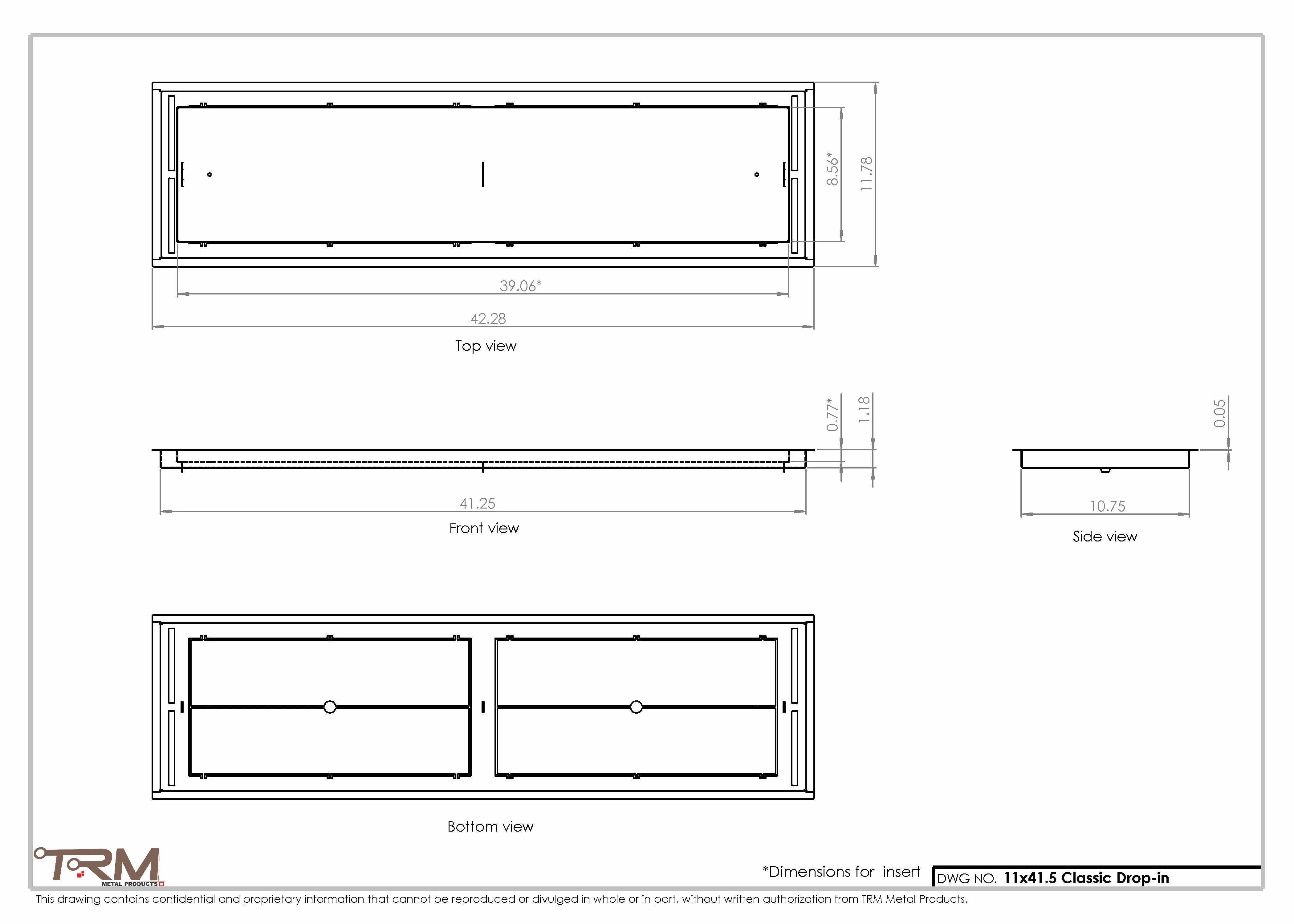 11x41.5 - Classic Drop-in Air Vent, Flush Floor-Matching, All Metal, Floor Vent Cover - TRM Metal  41.5x11 - Image 2