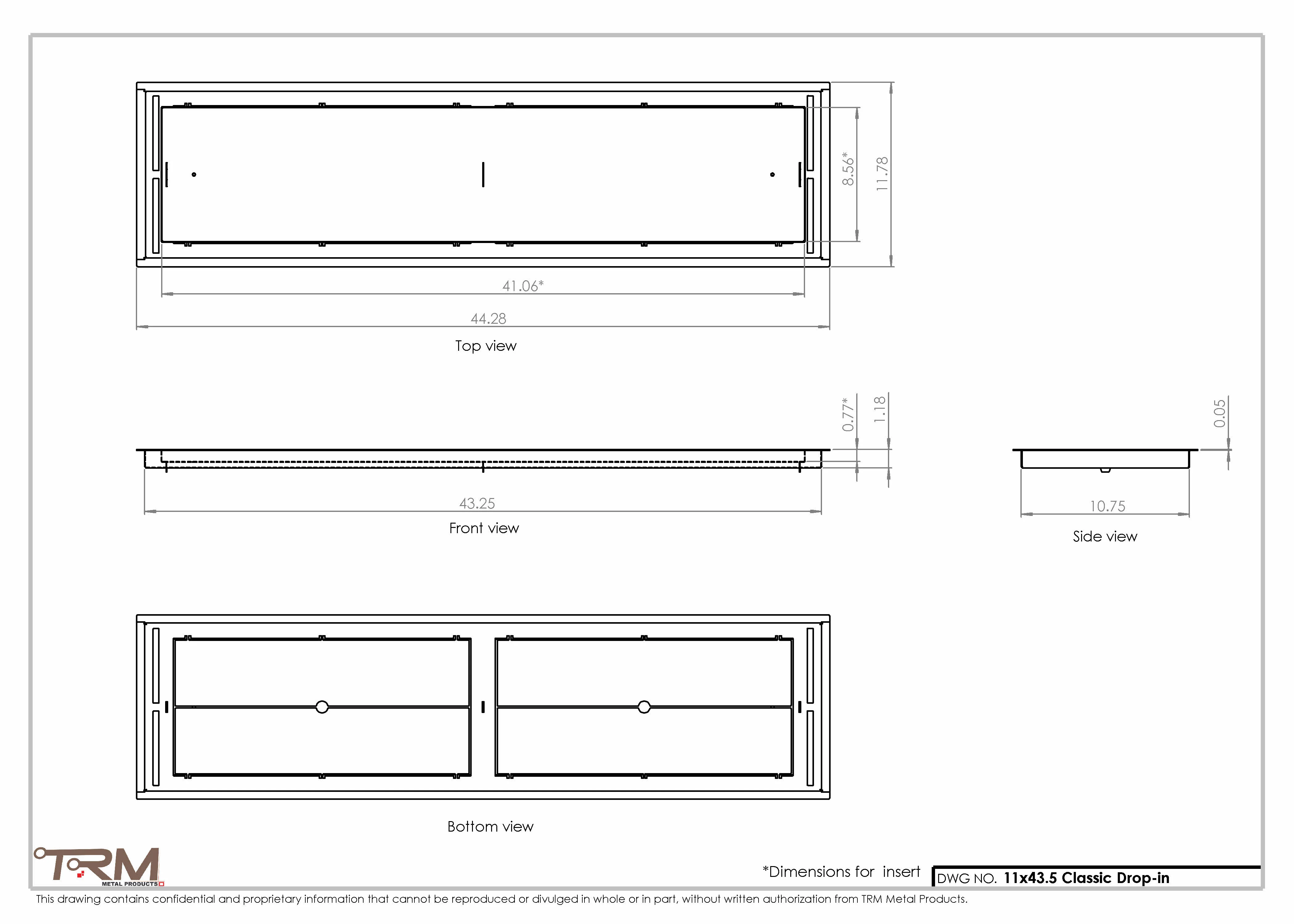 11x43.5 - Classic Drop-in Air Vent, Flush Floor-Matching, All Metal, Floor Vent Cover - TRM Metal  43.5x11 - Image 2