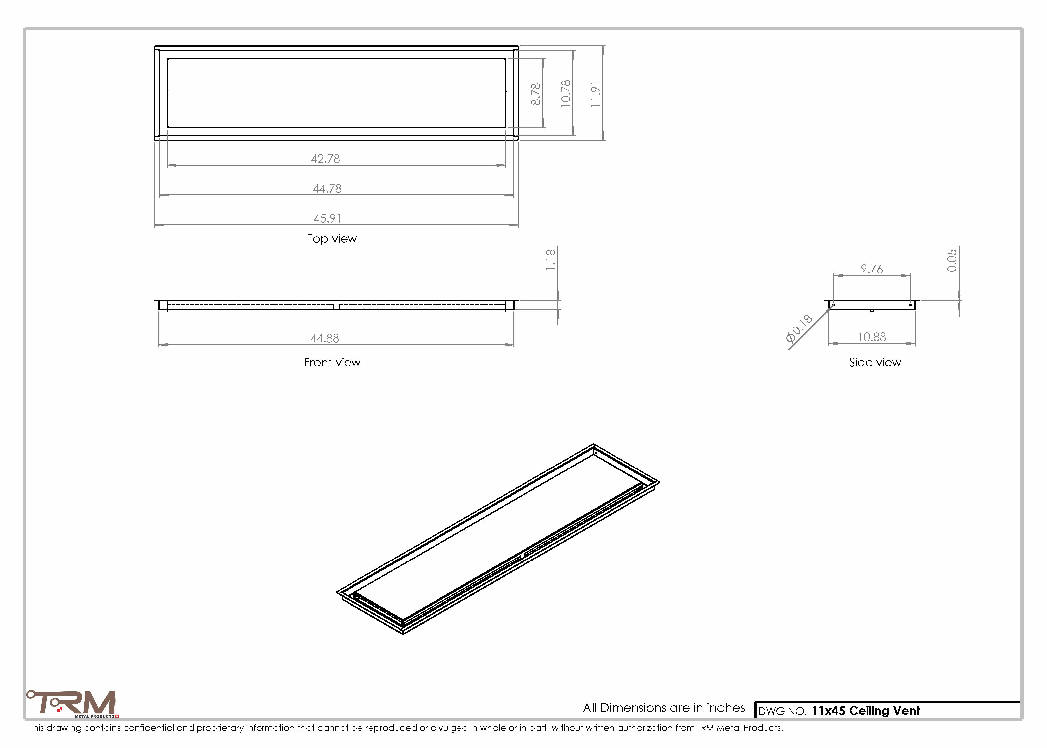 11x45-Modern-Ceiling-Vent Cover-TRM Metal- 45x11 - Image 2