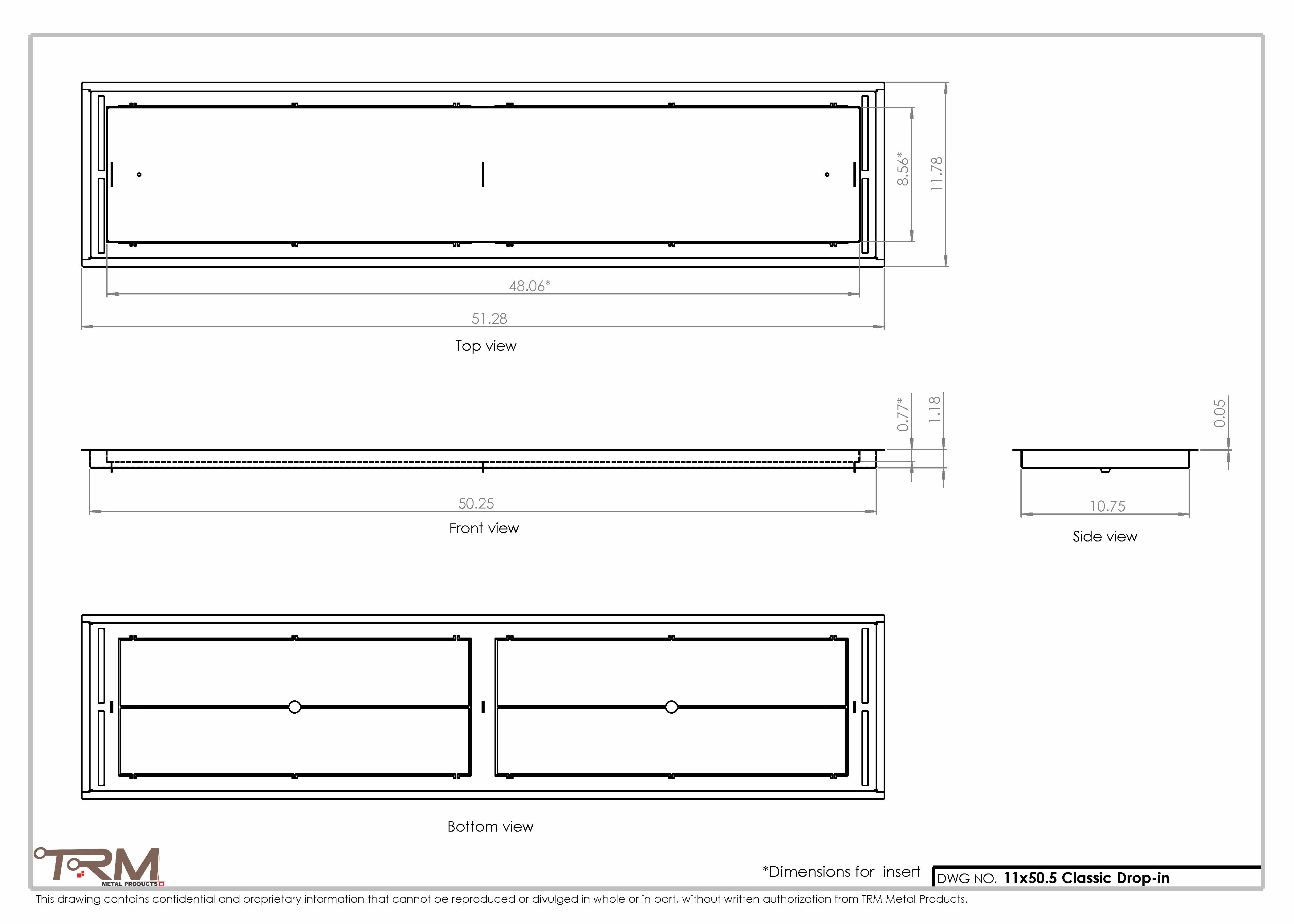11x50.5 - Classic Drop-in Air Vent, Flush Floor-Matching, All Metal, Floor Vent Cover - TRM Metal 50.5x11 - Image 2